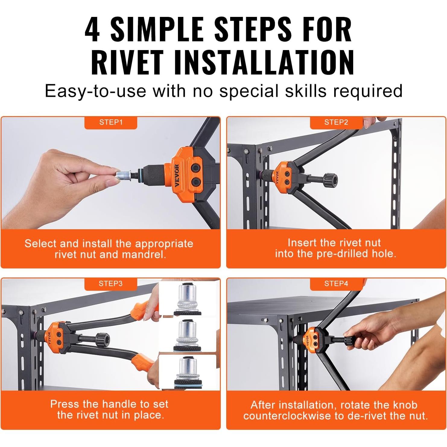 Kit de Herramienta Remachadora VEVOR 16" con 186 Tuercas