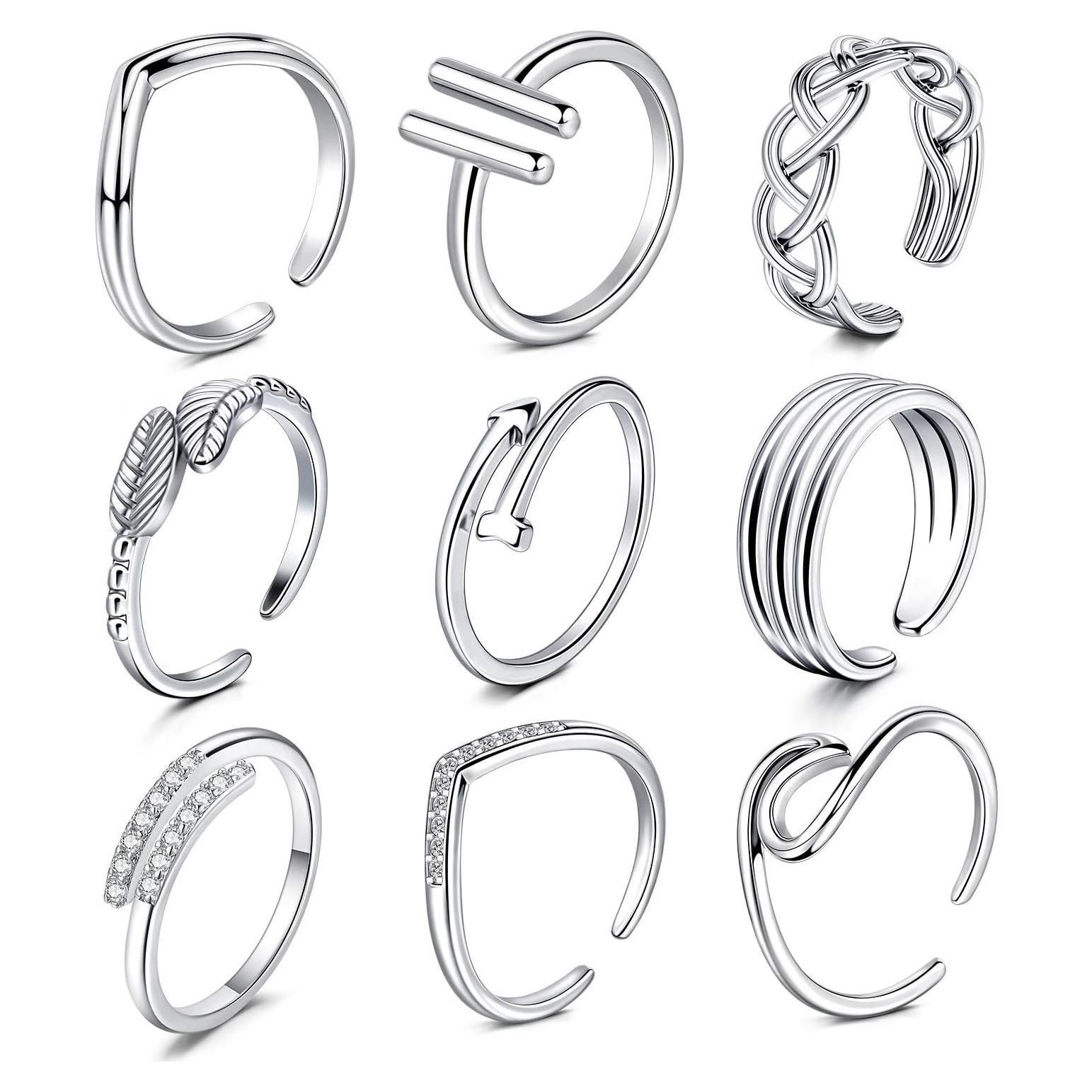 Conjunto de Anillos Ajustables para Dedos de los Pies Anicina - 9 Piezas Plata