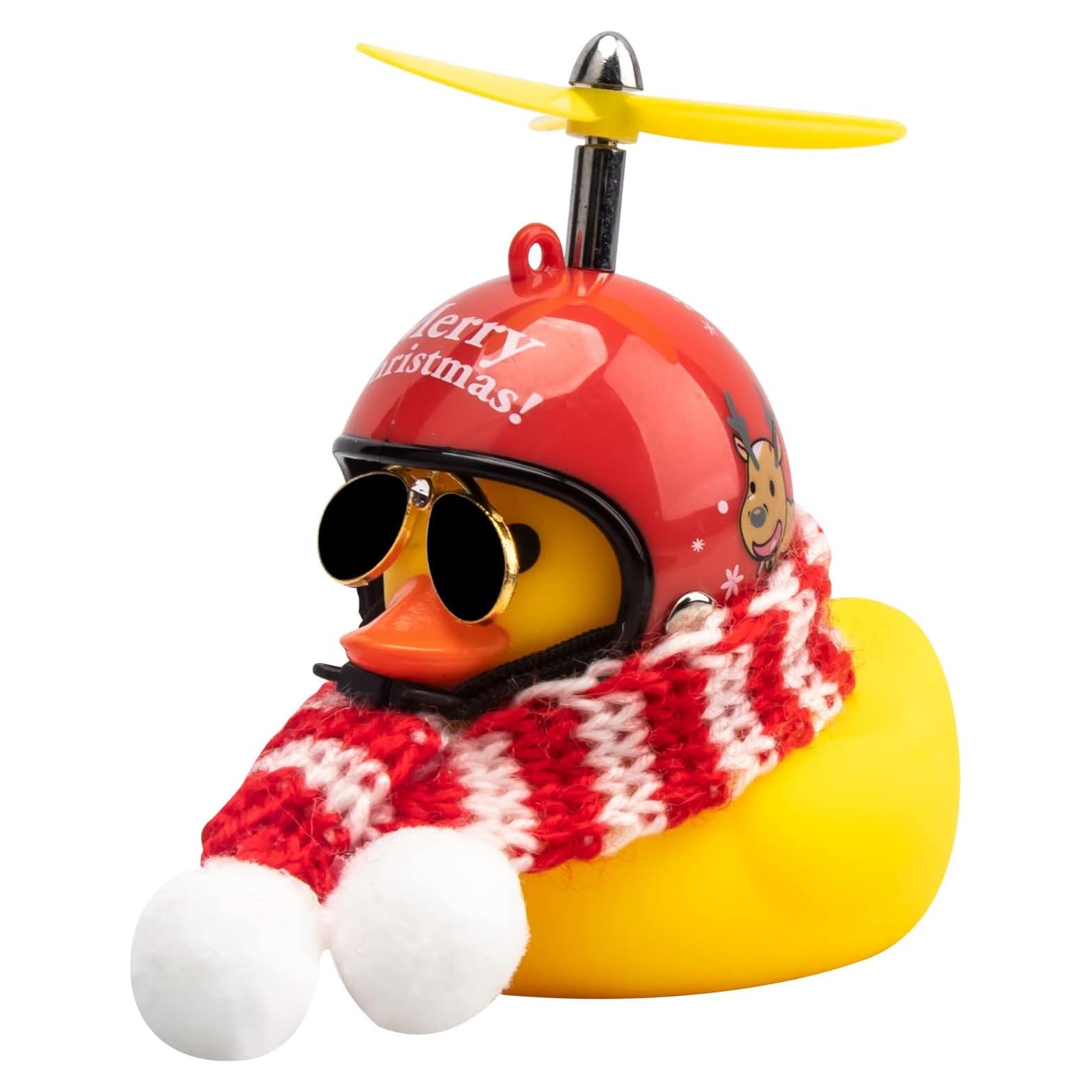 Ornamento de coche pato de goma Wonuu con casco y bufanda