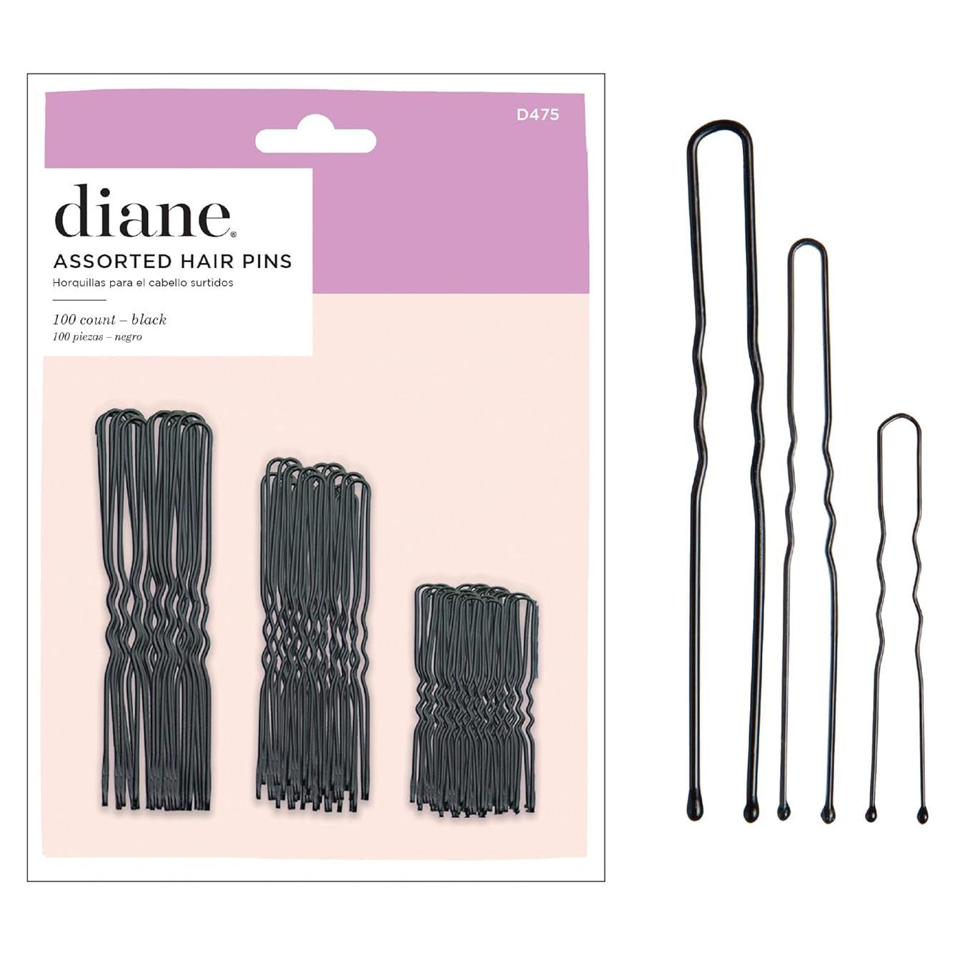 Pinzas para el cabello Diane 100 unidades en 3 tamaños - Negro