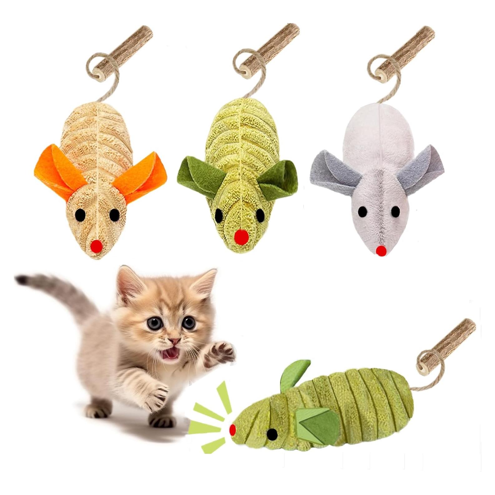 Juguetes para Gatos GREMBEB - 3 Ratones Chirriantes con Catnip