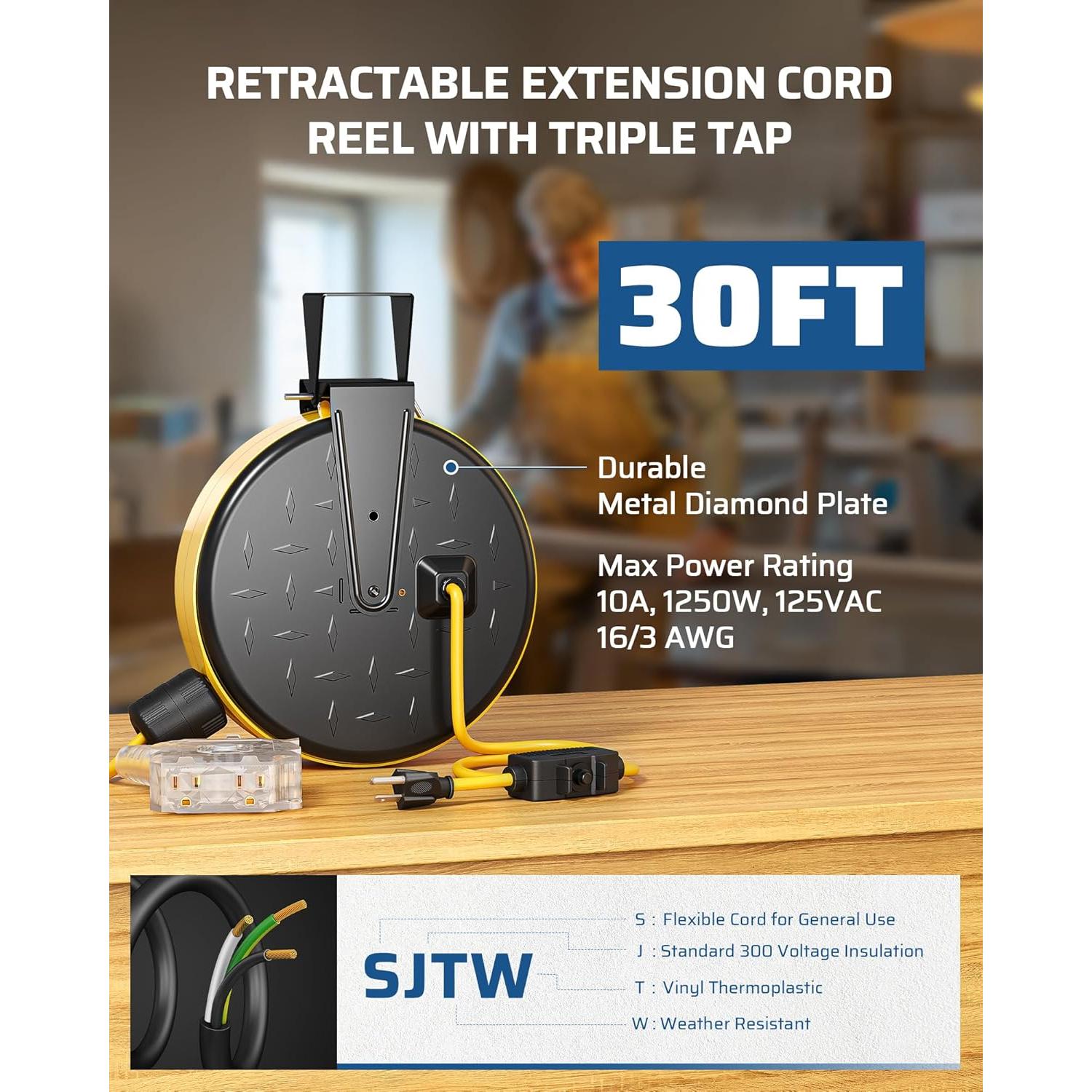 Carrete de Cable de Extensión Retráctil DEWENWILS 9.14m 6 Salidas