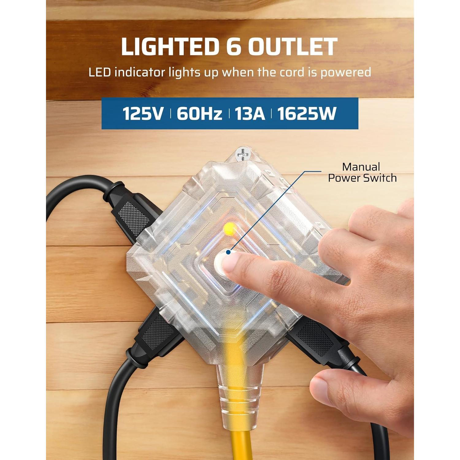 Carrete de Cable de Extensión Retráctil DEWENWILS 9.14m 6 Salidas