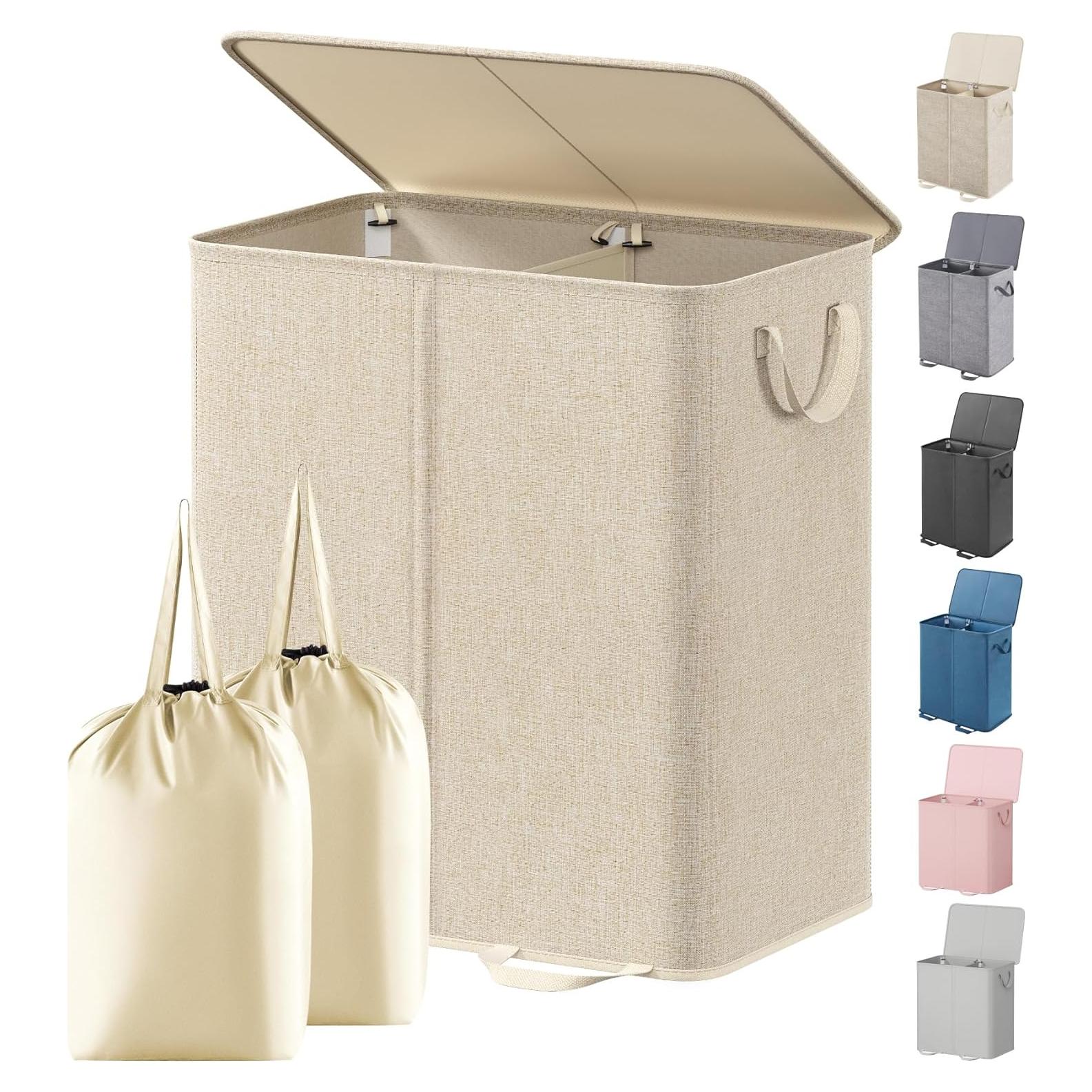 Cesta de Ropa Sucia Doble Lifewit 136L Beige Plegable con Tapa