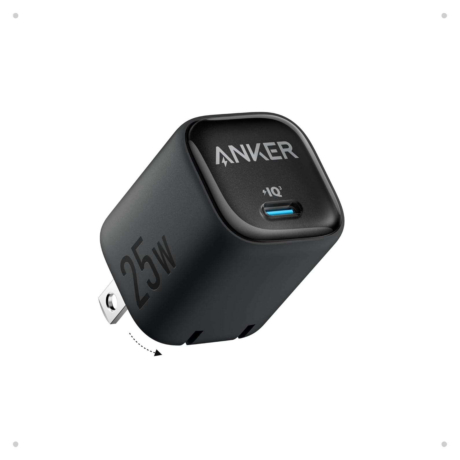 Cargador USB C Anker 25W Compacto Plegable Carga Rápida Negro