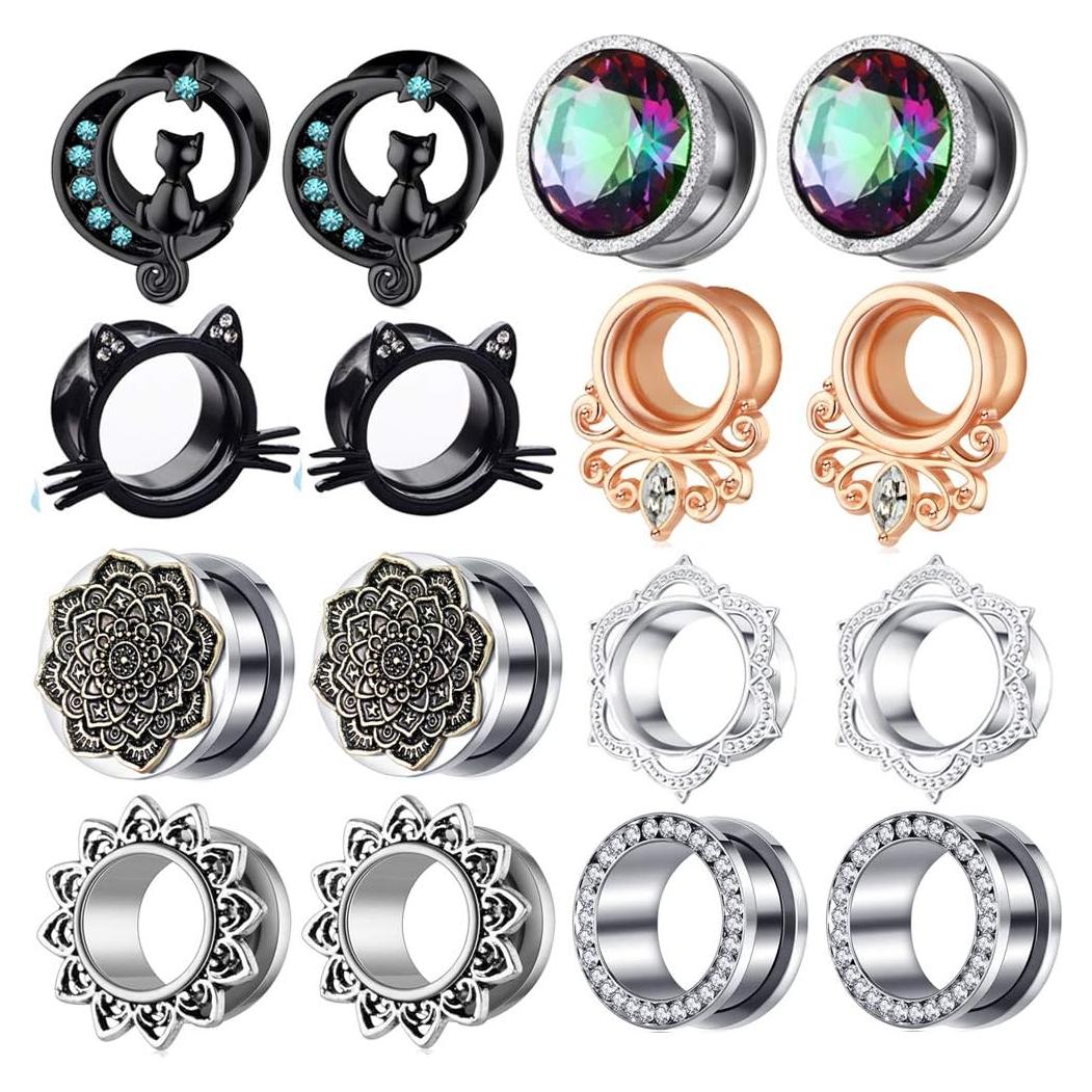 Túnel de Oreja Acero Inoxidable 8 Pares Zircón TianCi