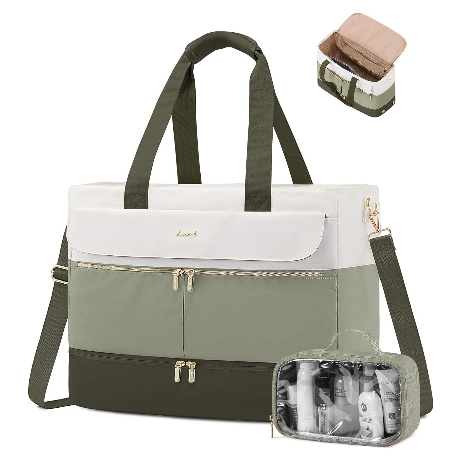 LOVEVOOK Bolsa de Viaje Duffle 42L Verde Beige con Compartimento
