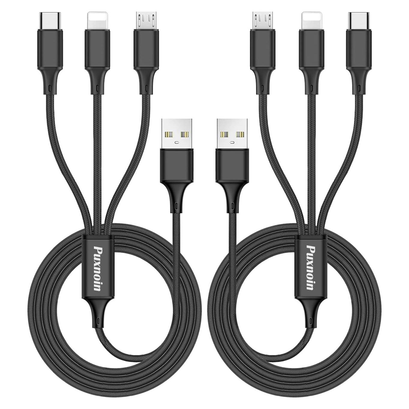 Cable de Carga Múltiple Puxnoin 2Pack 1.83m USB Tipo C Micro USB