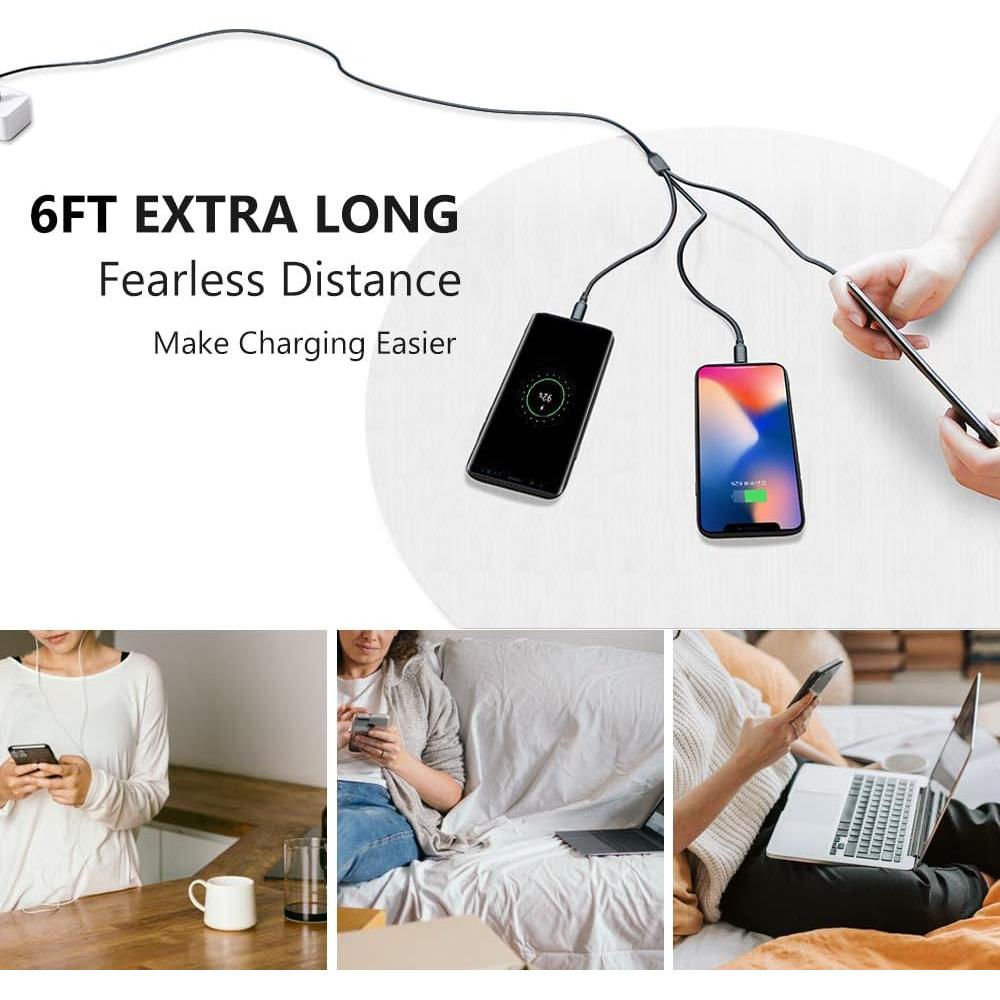 Cable de Carga Múltiple Puxnoin 2Pack 1.83m USB Tipo C Micro USB