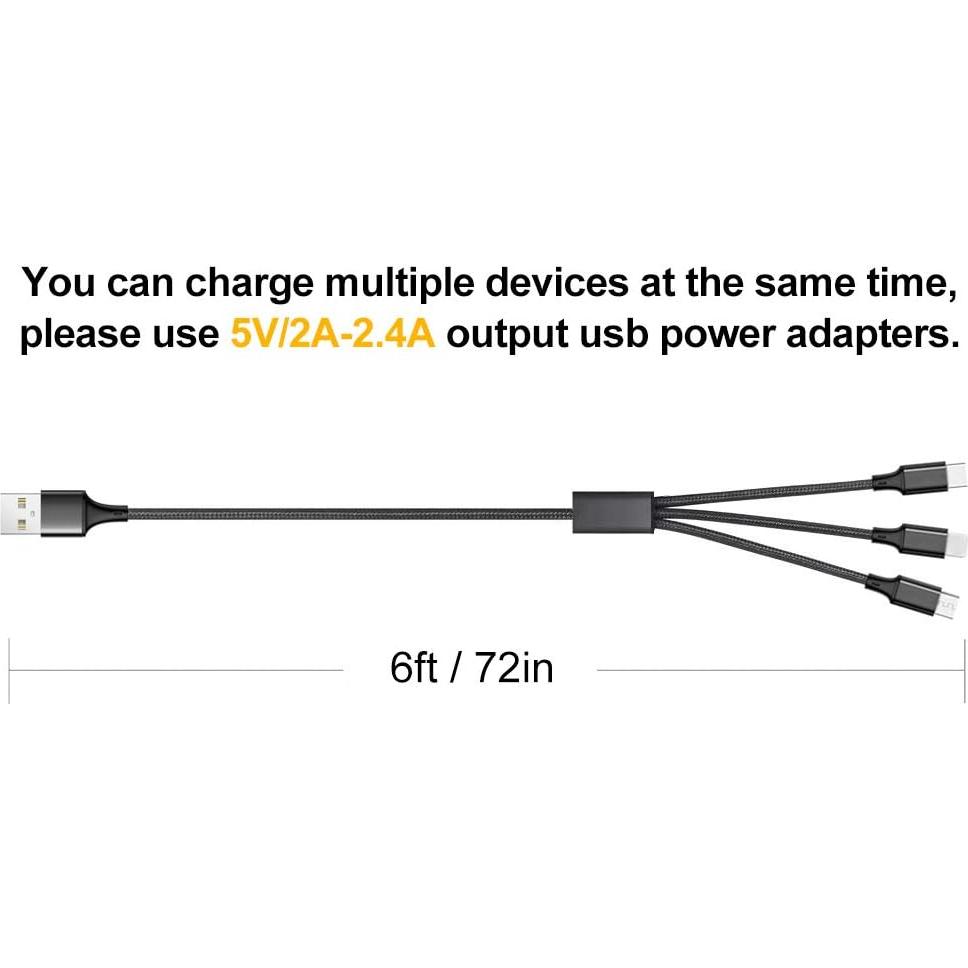 Cable de Carga Múltiple Puxnoin 2Pack 1.83m USB Tipo C Micro USB