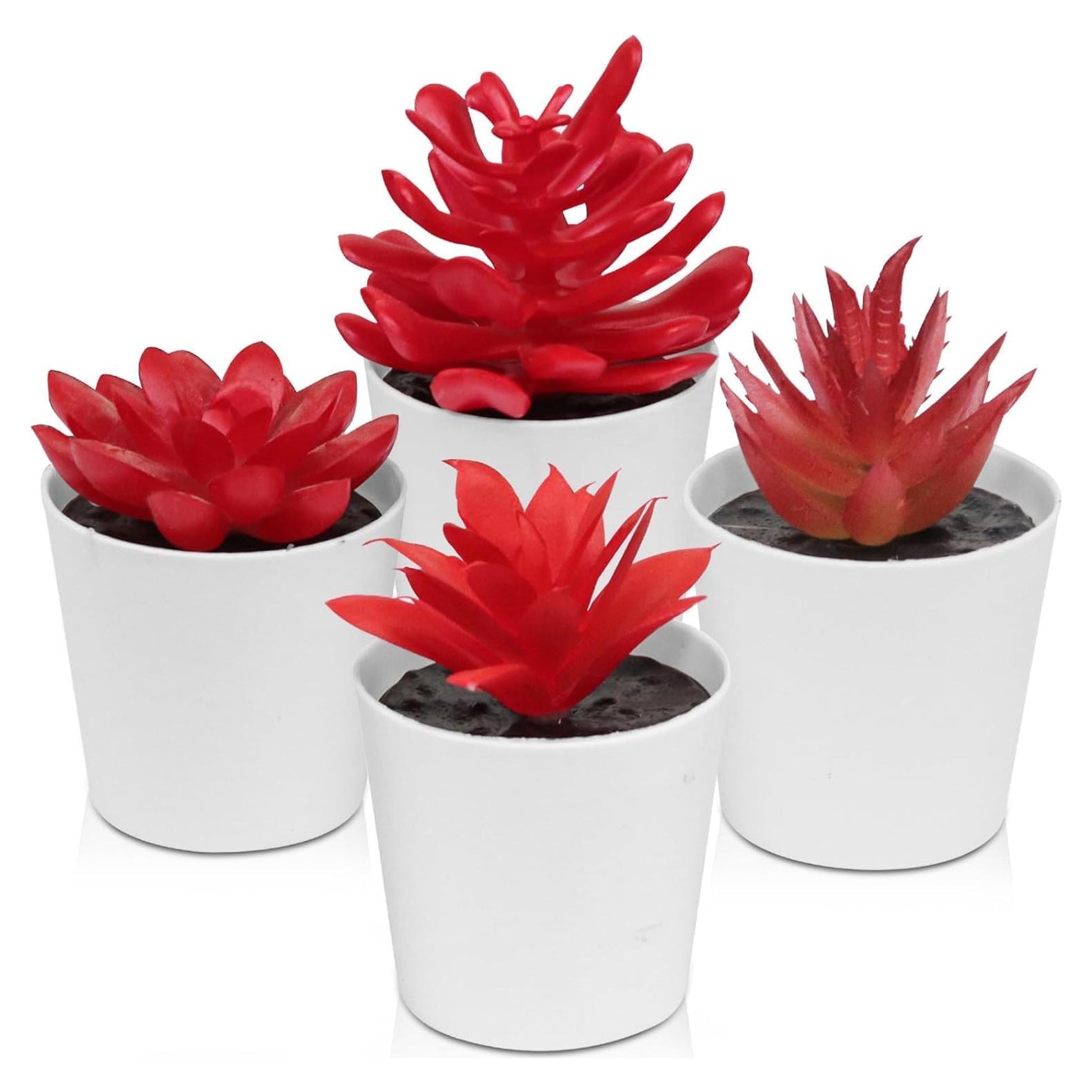 Planta Artificial Mini Roja Uguisu - Suculenta en Maceta 10cm