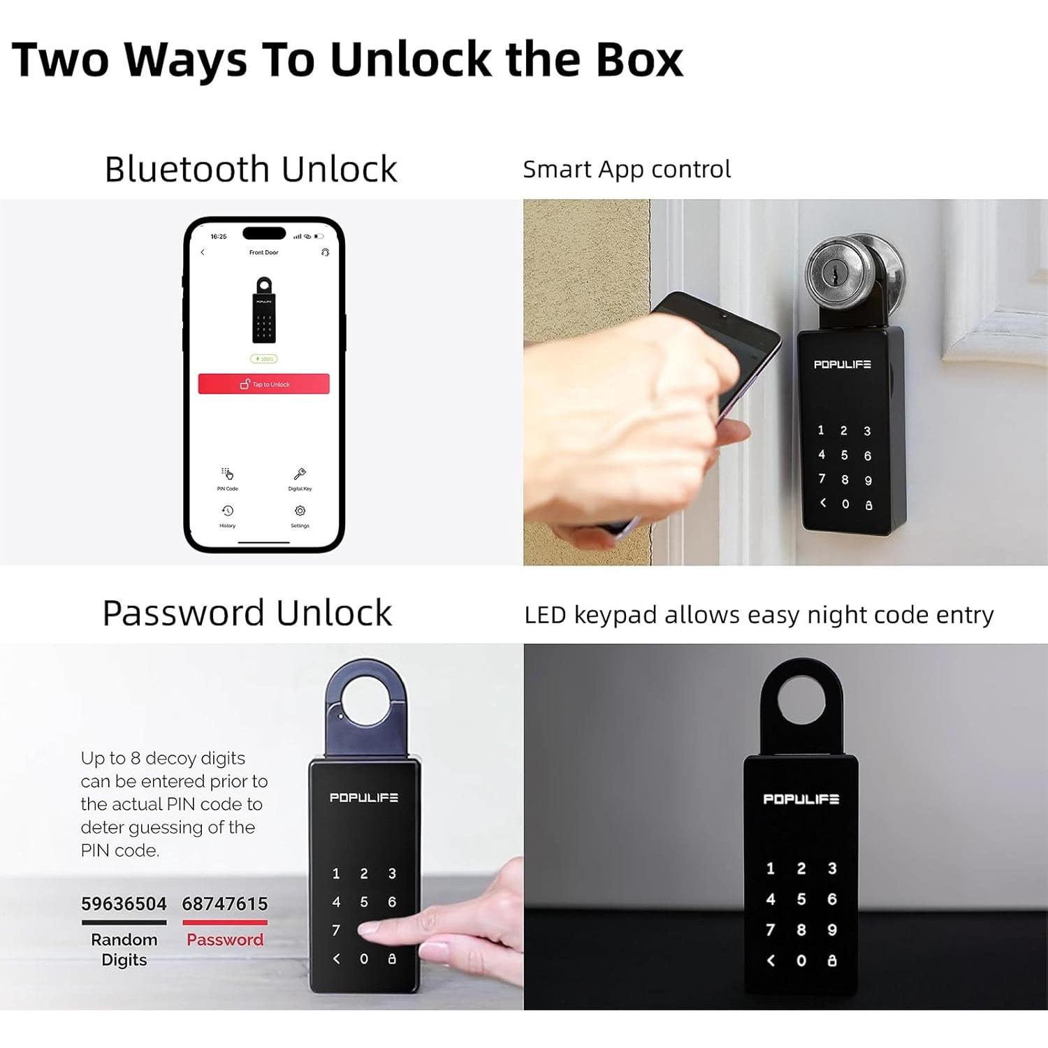 Caja de Llave Inteligente Populife K2 para Exterior, Acero Aleado