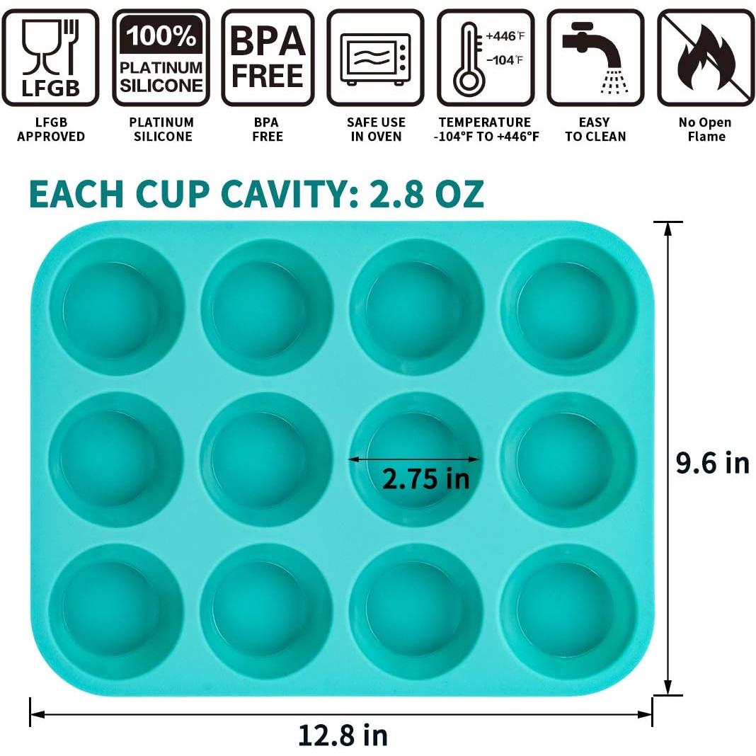 Juego de Moldes de Silicona CAKETIME para Muffins 12 Tazas