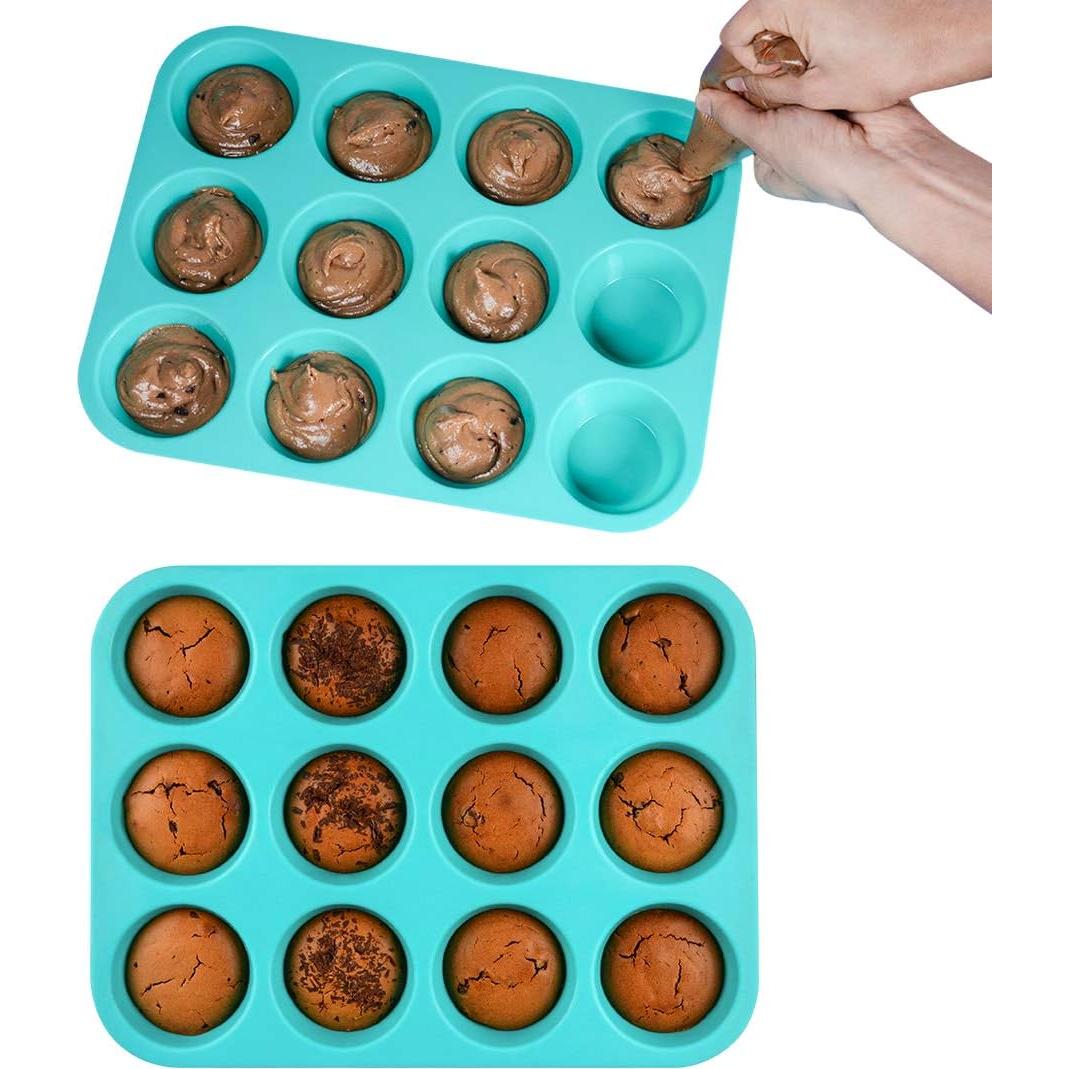 Juego de Moldes de Silicona CAKETIME para Muffins 12 Tazas