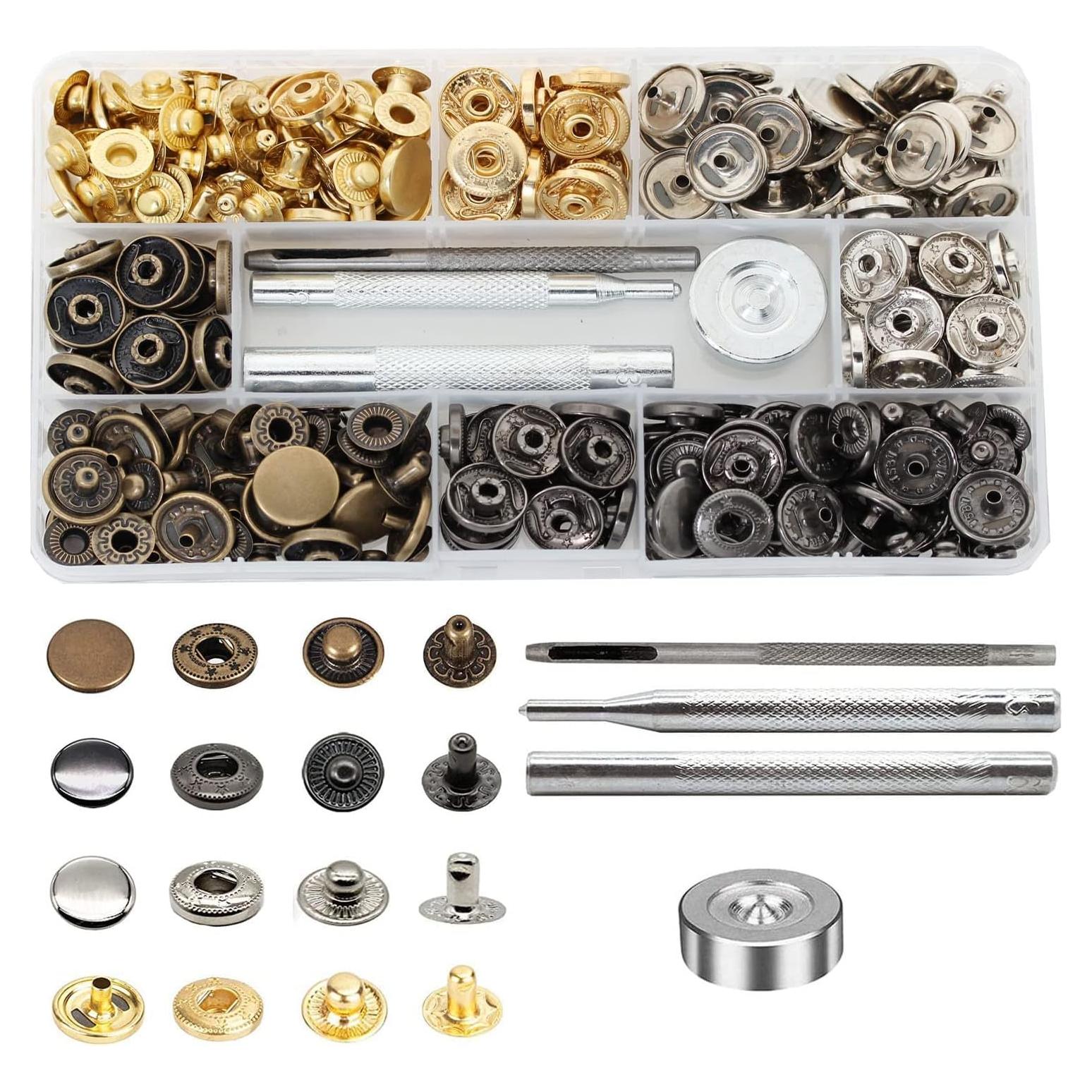 Kit de 80 Botones a Presión de Cuero BetterJonny 15mm 4 Colores