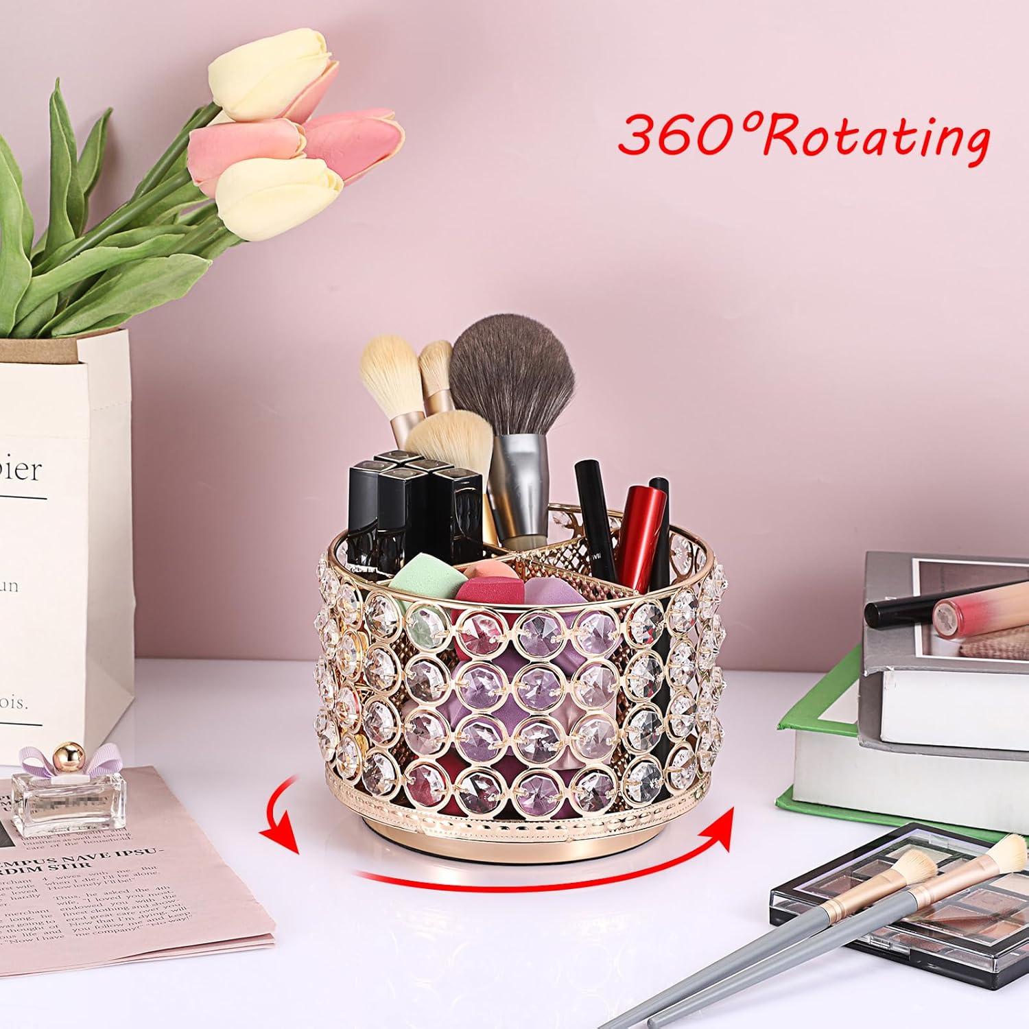 Organizador de Maquillaje Rotativo Hipiwe 360° Cristal Dorado