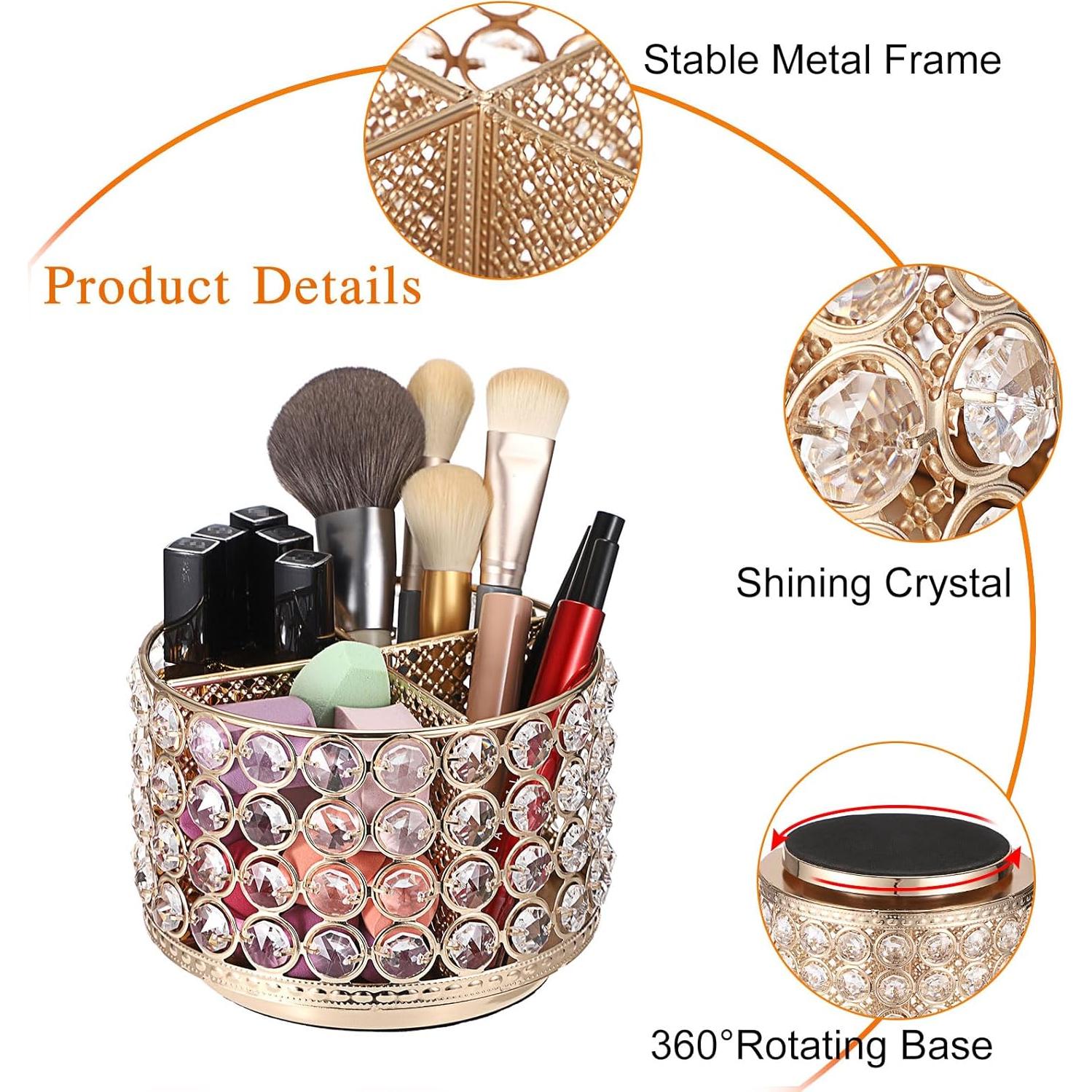 Organizador de Maquillaje Rotativo Hipiwe 360° Cristal Dorado