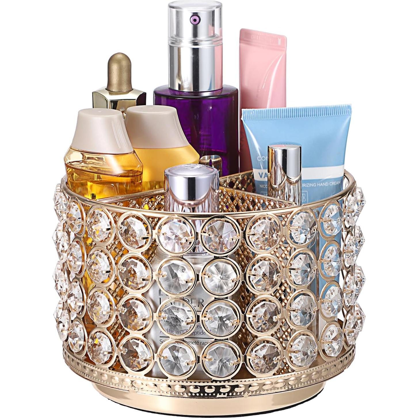 Organizador de Maquillaje Rotativo Hipiwe 360° Cristal Dorado