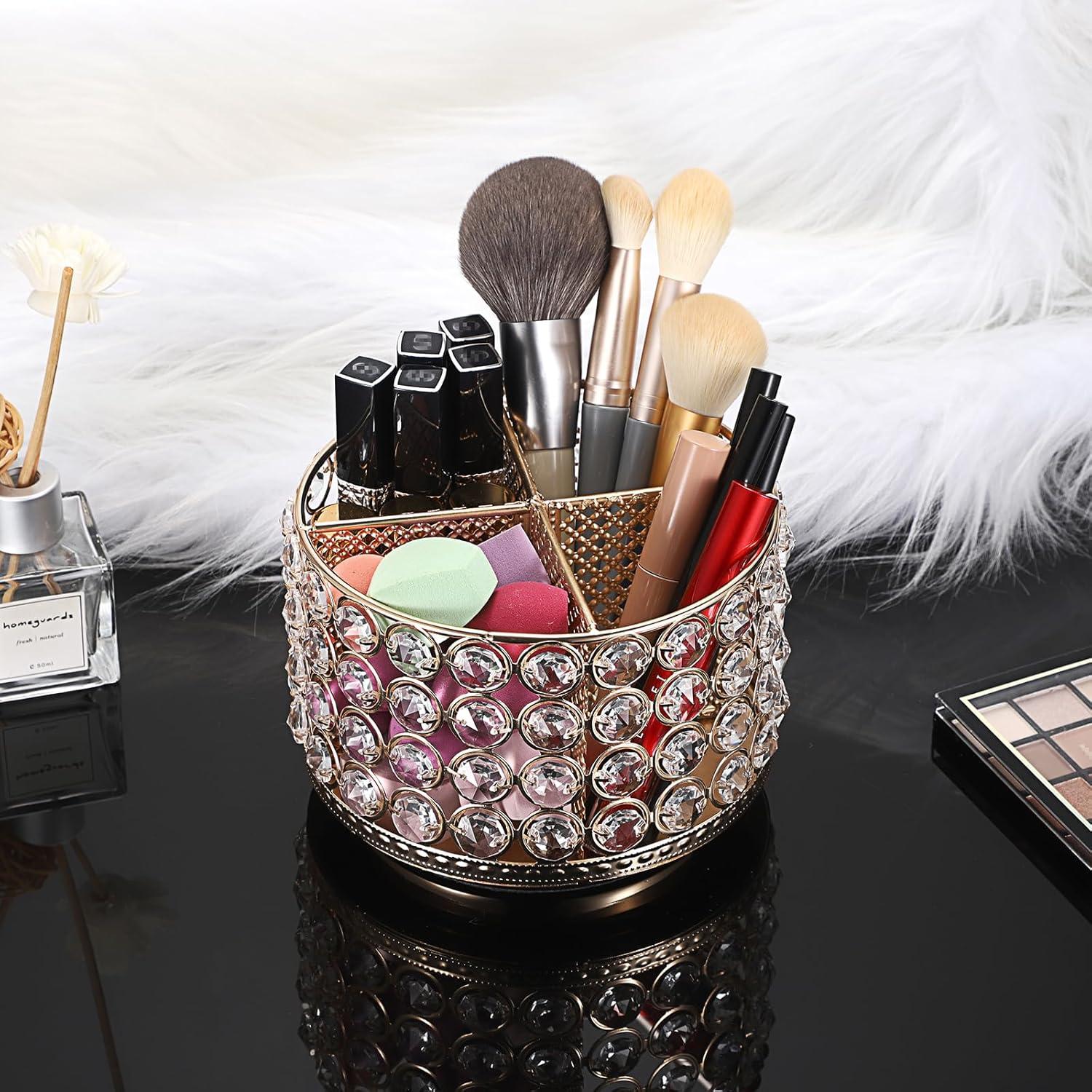 Organizador de Maquillaje Rotativo Hipiwe 360° Cristal Dorado