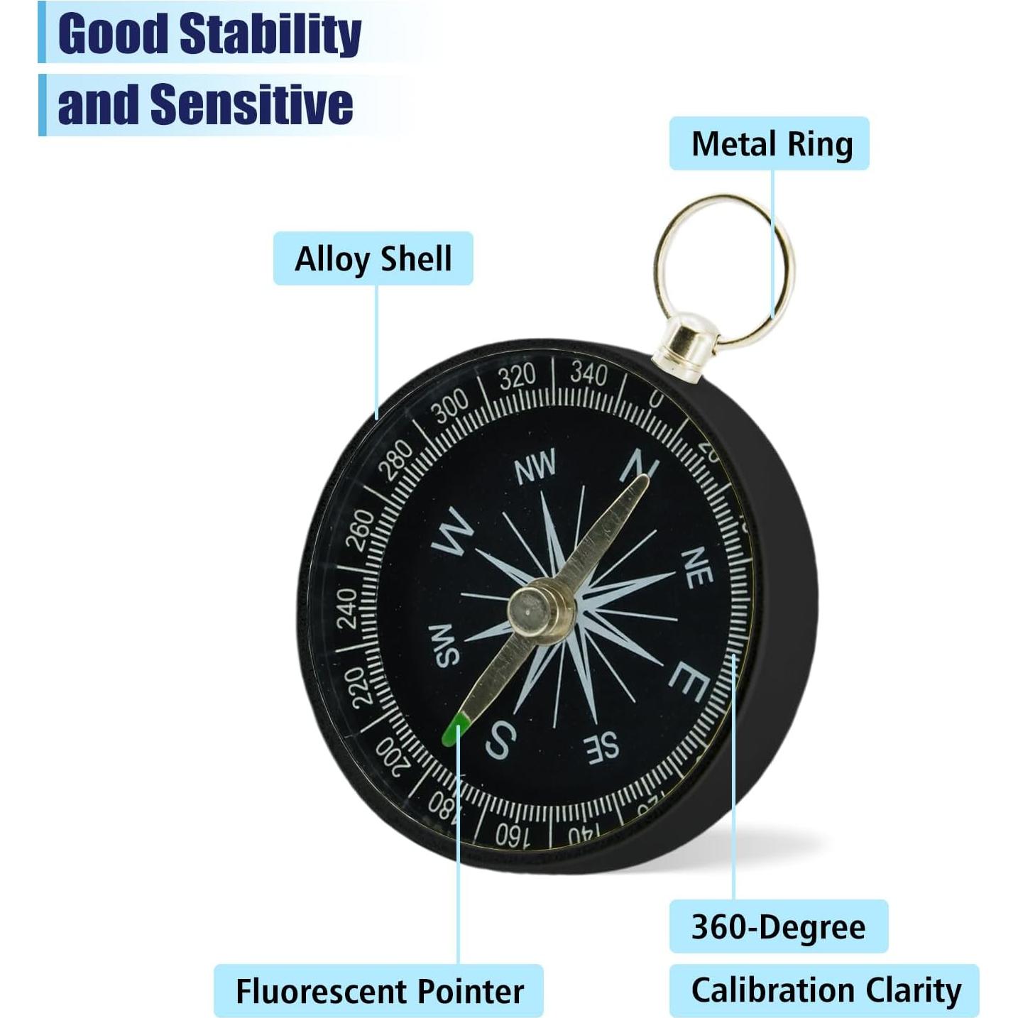 Brújula de bolsillo Rovella mini 2 piezas aluminio negra