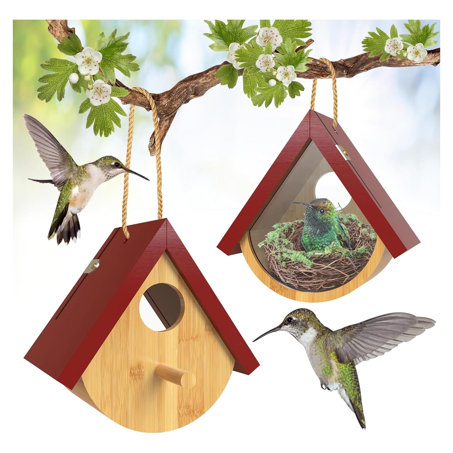 Paquete de 2 casas para colibrí DFANG de madera 20.8 cm