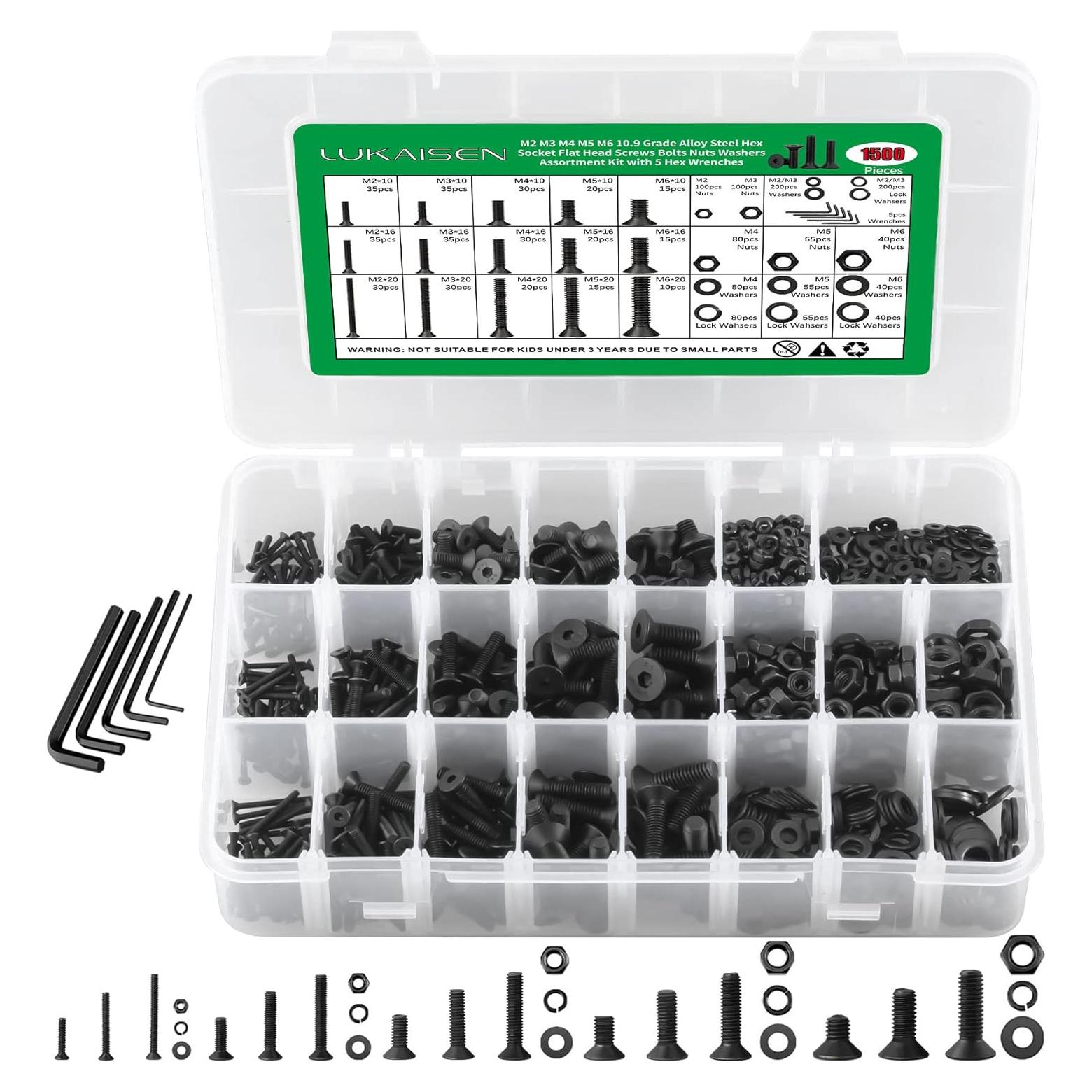 Juego de Tornillos y Tuercas Metrico LuKaiSen 1500PCS Acero 10.9