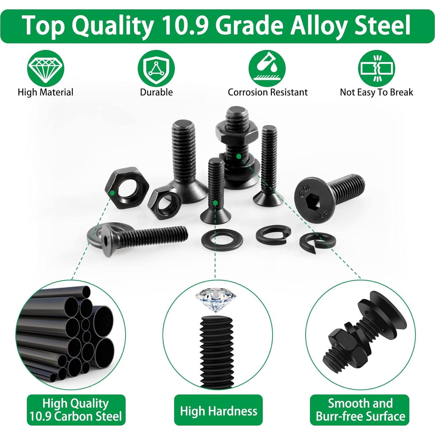 Juego de Tornillos y Tuercas Metrico LuKaiSen 1500PCS Acero 10.9