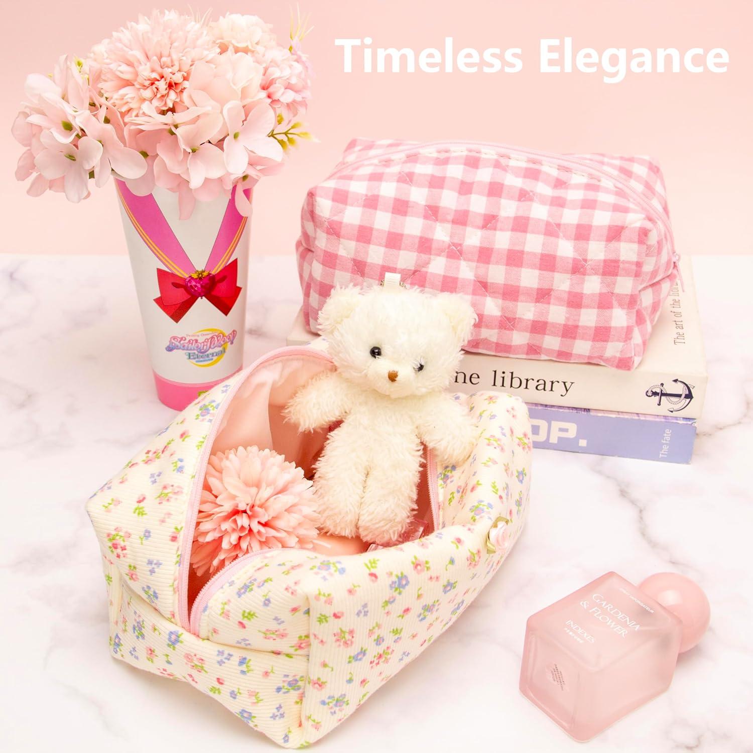 Bolsa de Maquillaje PAZIMIIK Grande Floral Beige 20.3x11.4x7.6cm