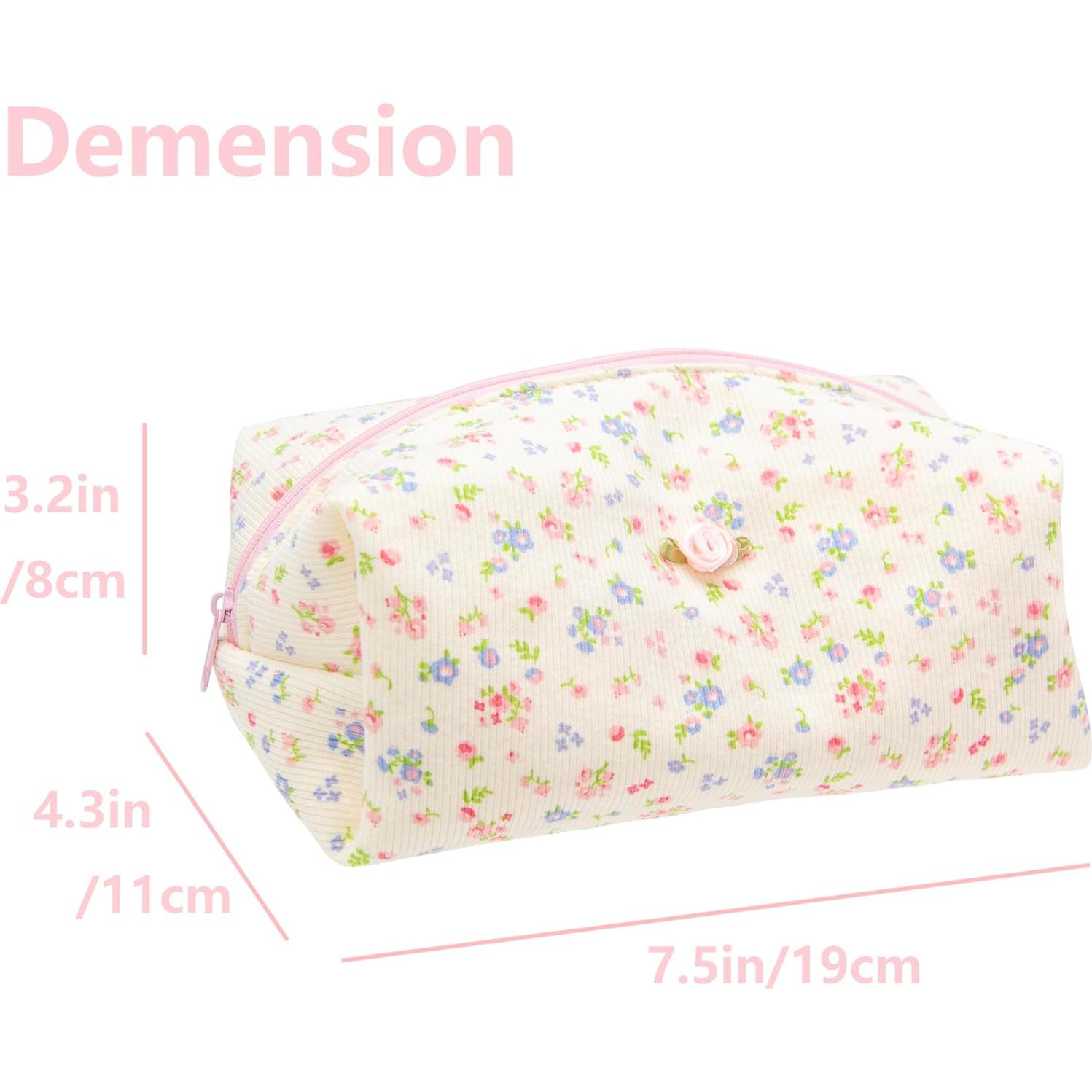 Bolsa de Maquillaje PAZIMIIK Grande Floral Beige 20.3x11.4x7.6cm