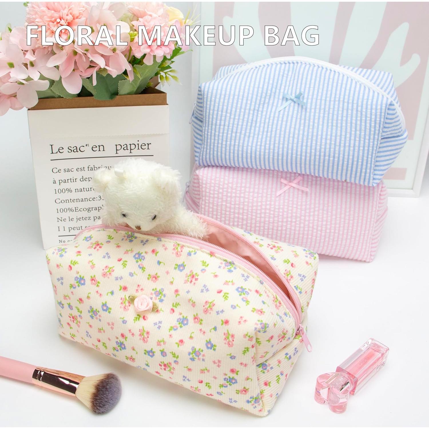 Bolsa de Maquillaje PAZIMIIK Grande Floral Beige 20.3x11.4x7.6cm