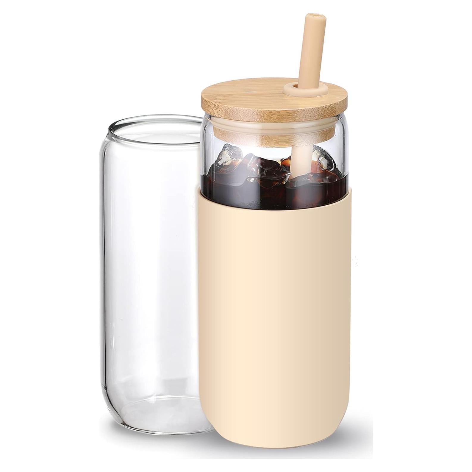 Taza de Vidrio 590ml VITEVER con Manga Silicona Ámbar