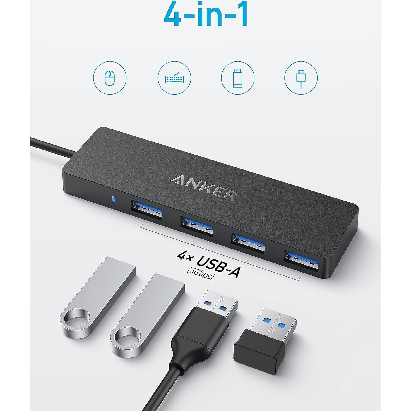 Hub USB-C Anker 4 Puertos 5Gbps Ultra Delgado 0.2m