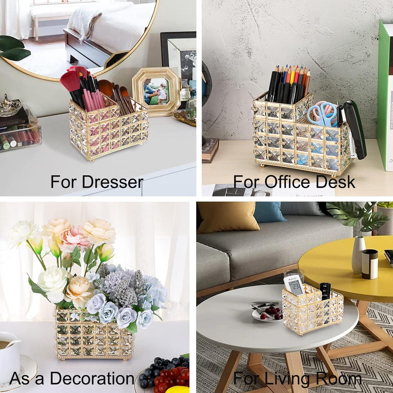 Soporte Organizador de Brochas de Maquillaje Hipiwe Dorado 2-Bahías