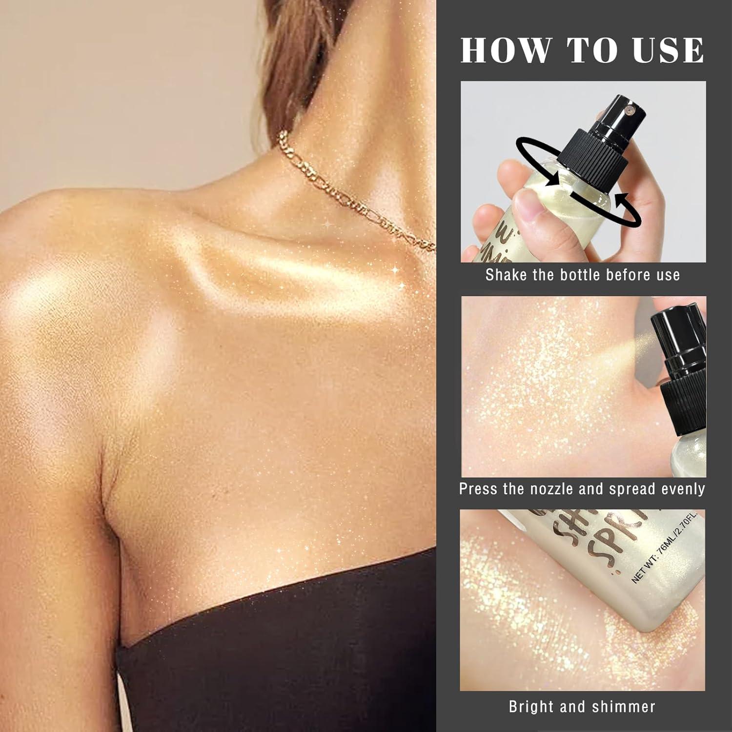 Spray de Brillo Corporal HOSAILY 94.8g Iluminador Hidratante Plateado