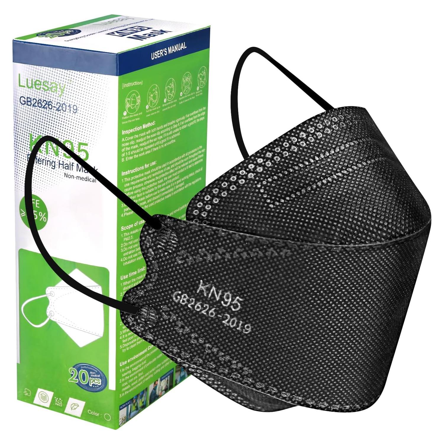 Mascarillas KN95 desechables Luesay - Paquete de 20 negras