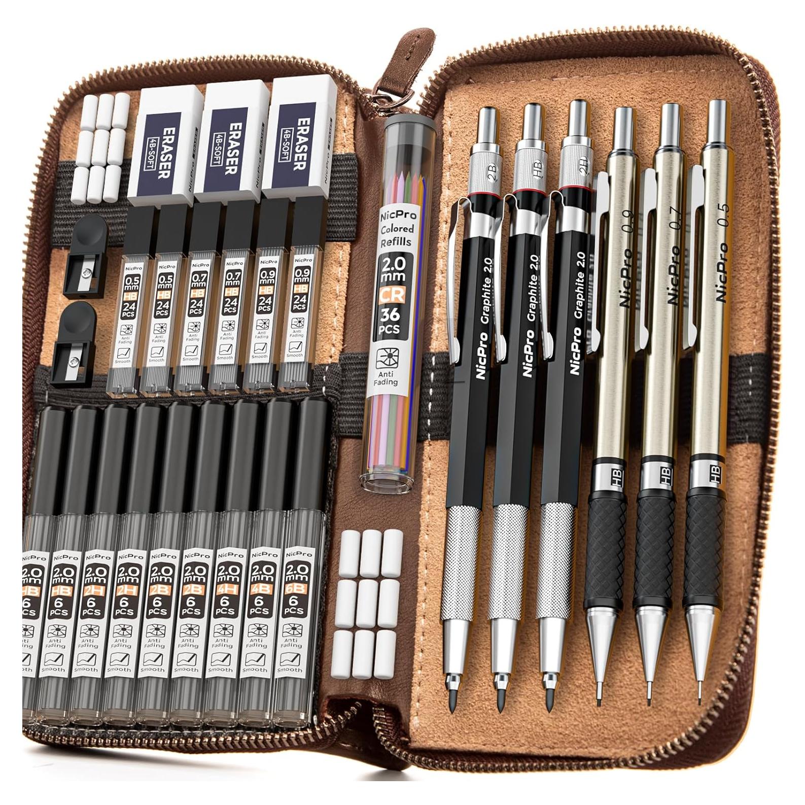 Conjunto de Lápices Mecánicos Nicpro 30PCS con Estuche de Cuero