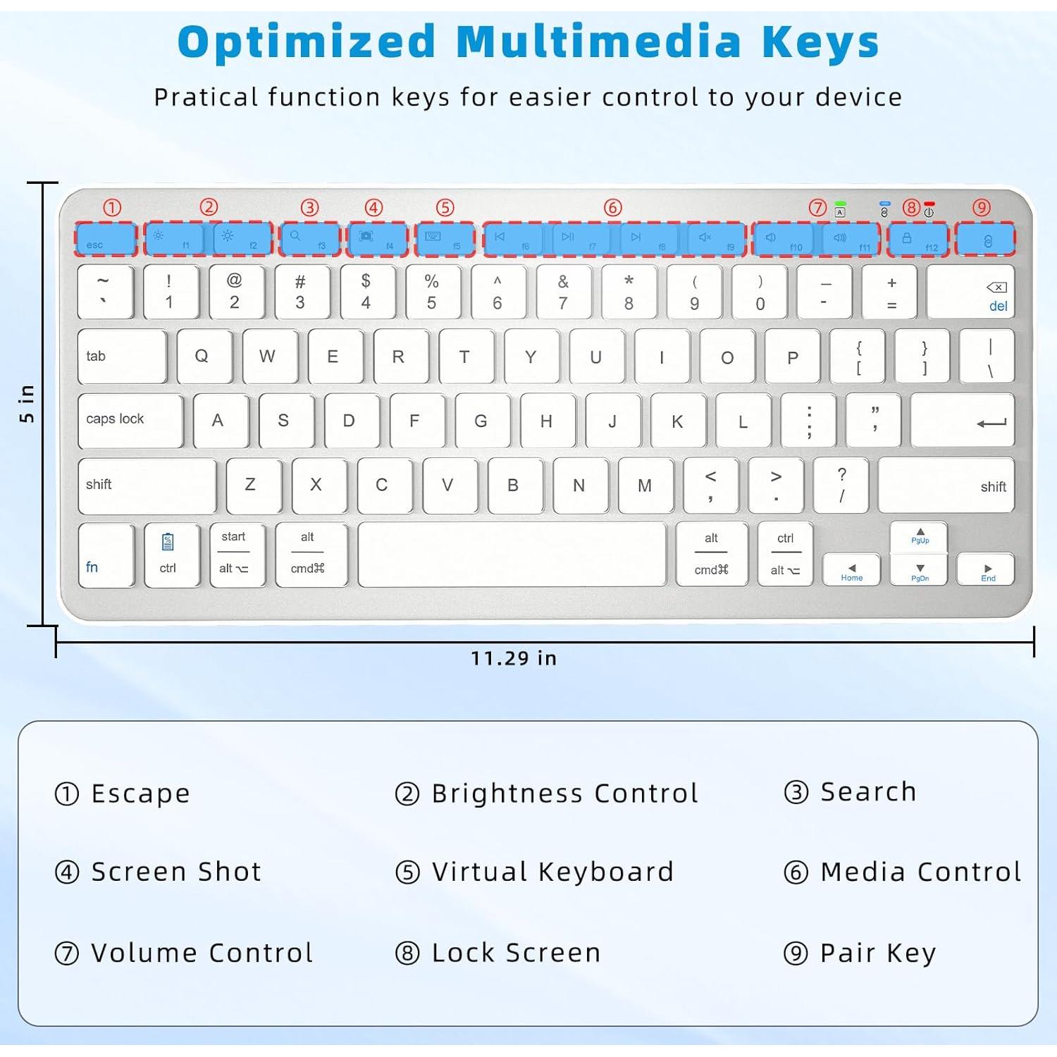 Teclado Bluetooth Qulose Ultra Delgado Ergonómico Blanco