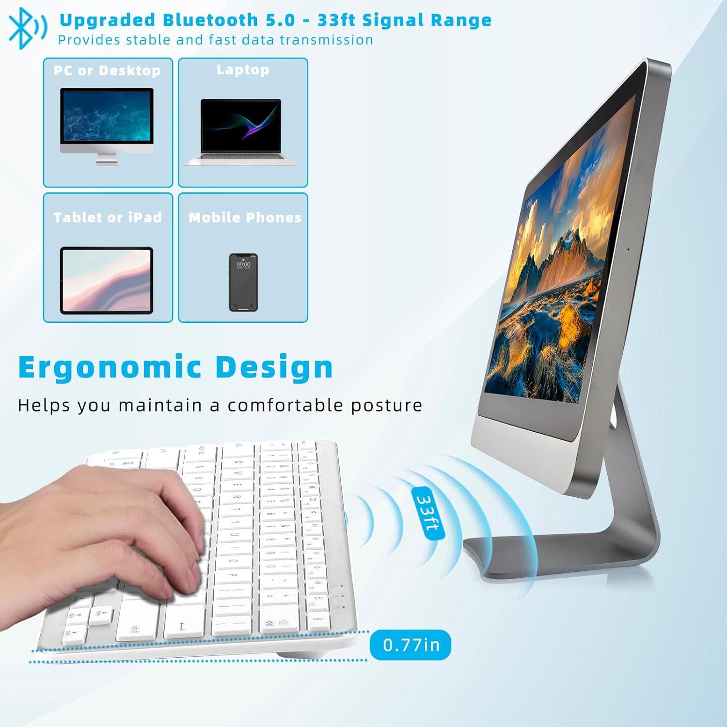 Teclado Bluetooth Qulose Ultra Delgado Ergonómico Blanco