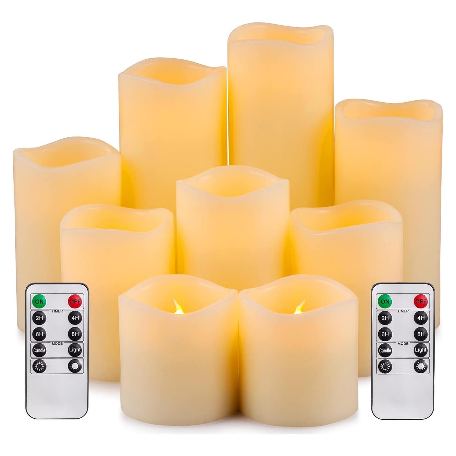 Conjunto de 9 Velas LED Sin Llama RY King Marfil con Control Remoto