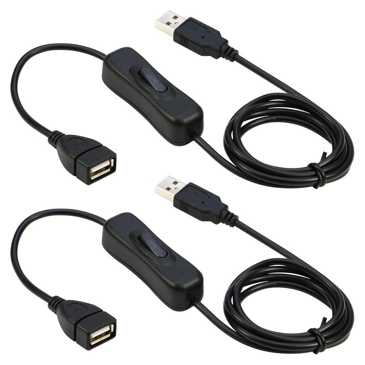 Cable de Extensión USB RIITOP 0.9m con Interruptor ON/OFF - 2 Pack