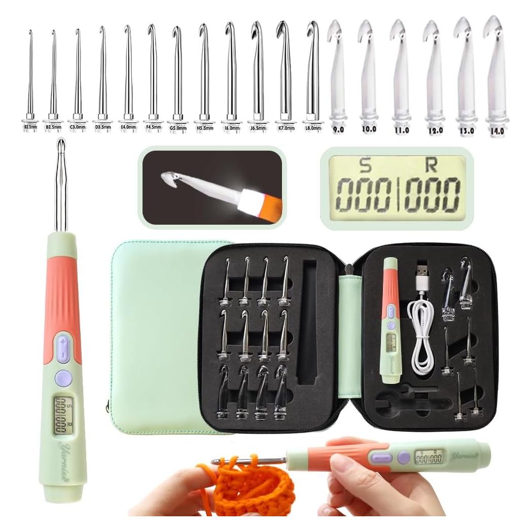 Juego de Ganchillos Iluminados Yarniss 18 Tamaños 2.0mm-14.0mm