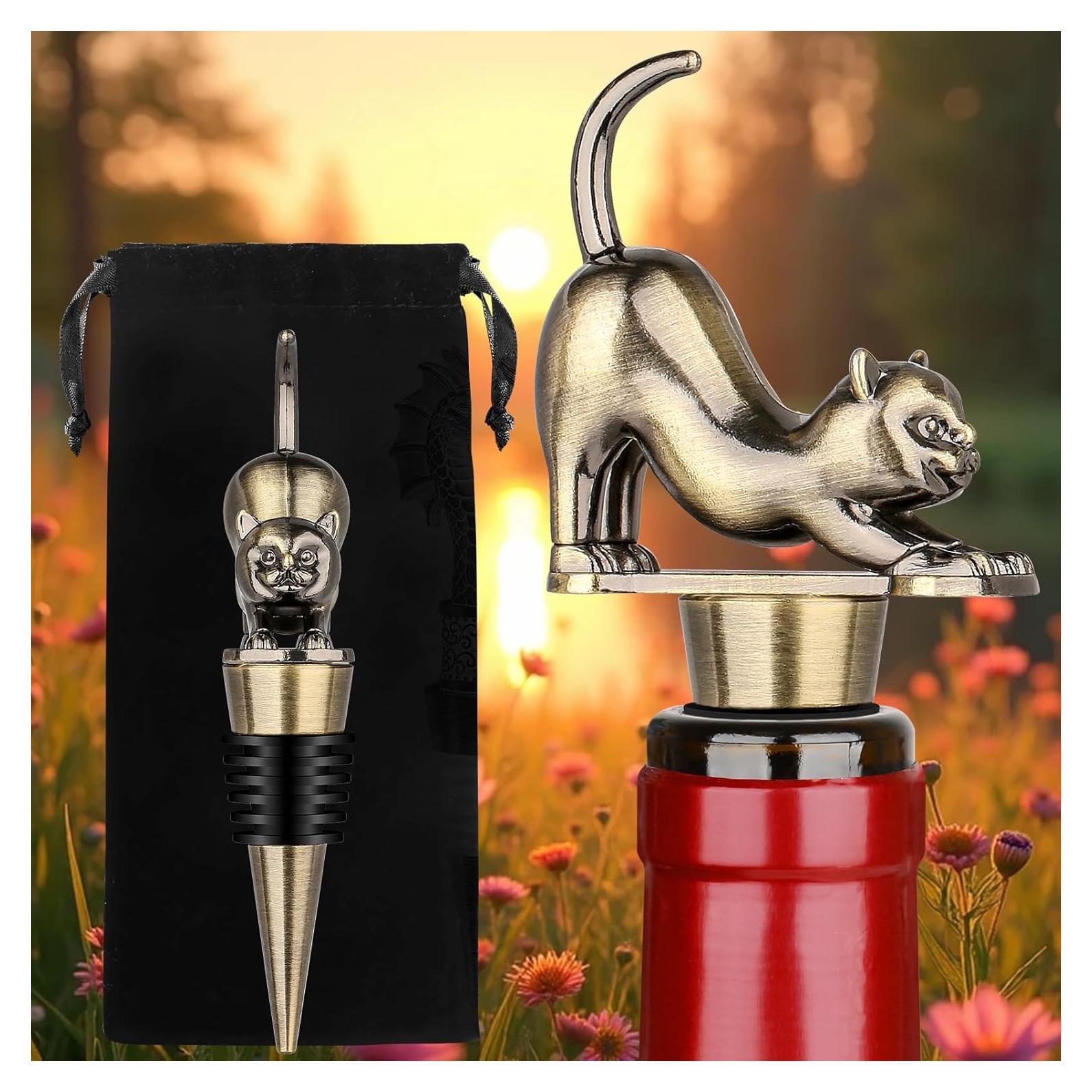 Tapon de Botella de Vino para Gatos LKKCHER - Bronce con Bolsa