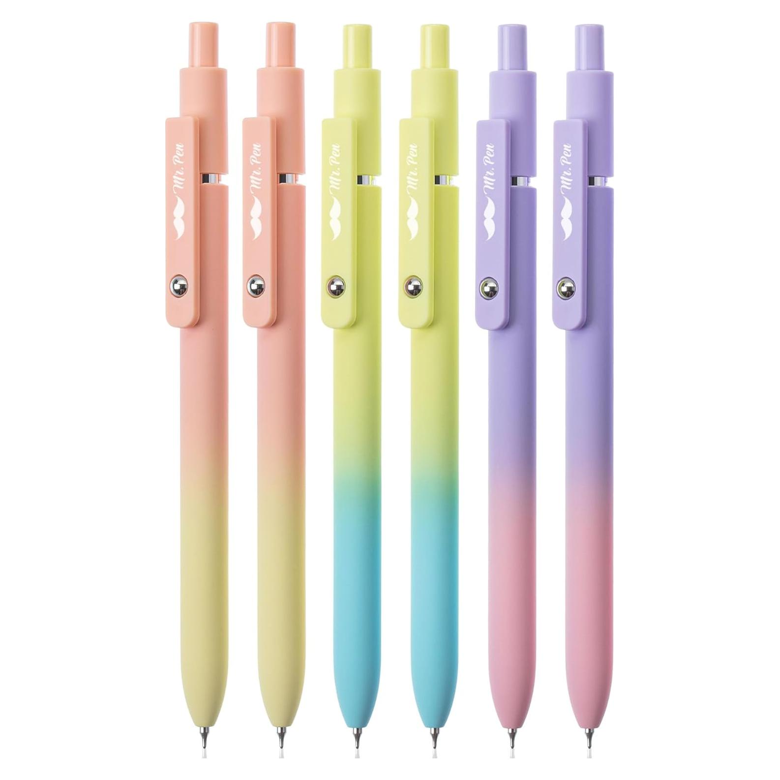 Bolígrafos de Gel Retráctiles Mr. Pen, Paquete de 6, Punta Fina 0.5mm