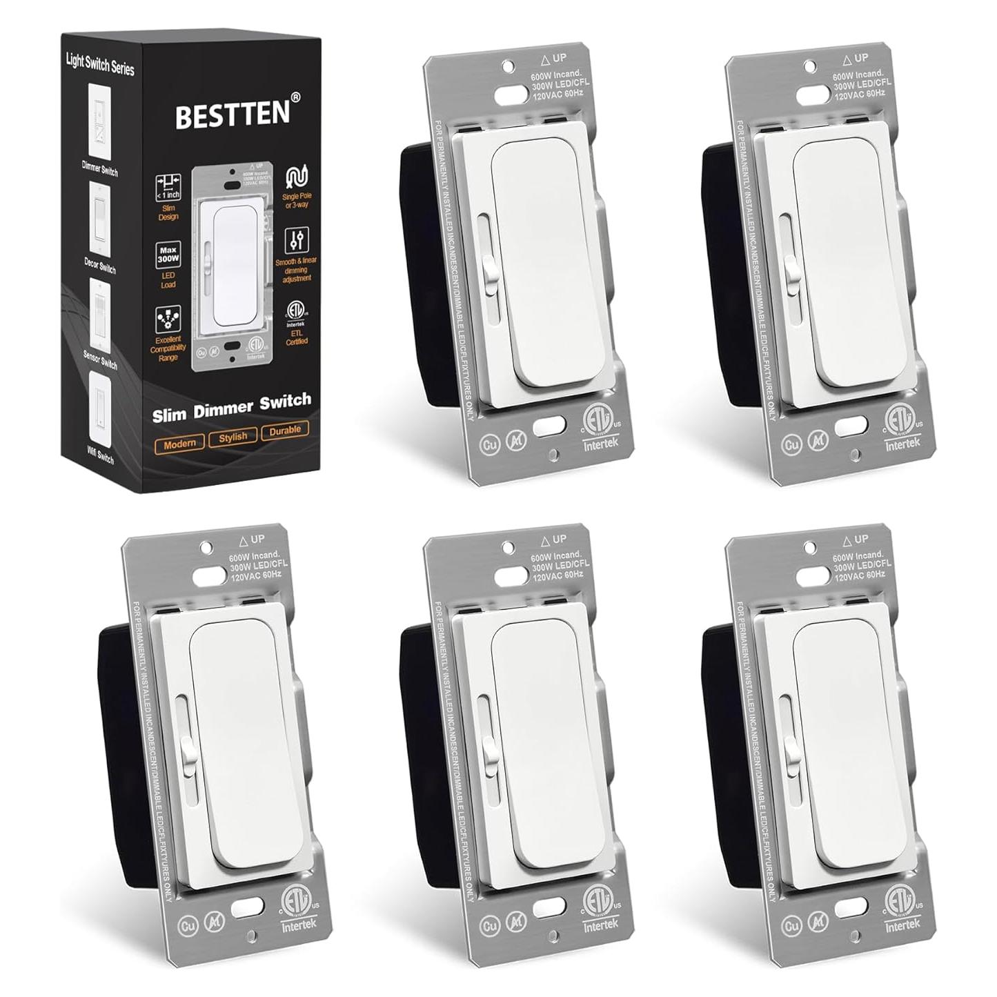 Interruptor Regulador BESTTEN 5 Pack 15A 120V LED CFL Incandescente