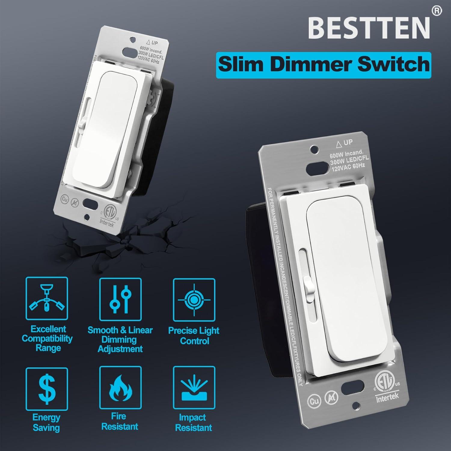 Interruptor Regulador BESTTEN 5 Pack 15A 120V LED CFL Incandescente