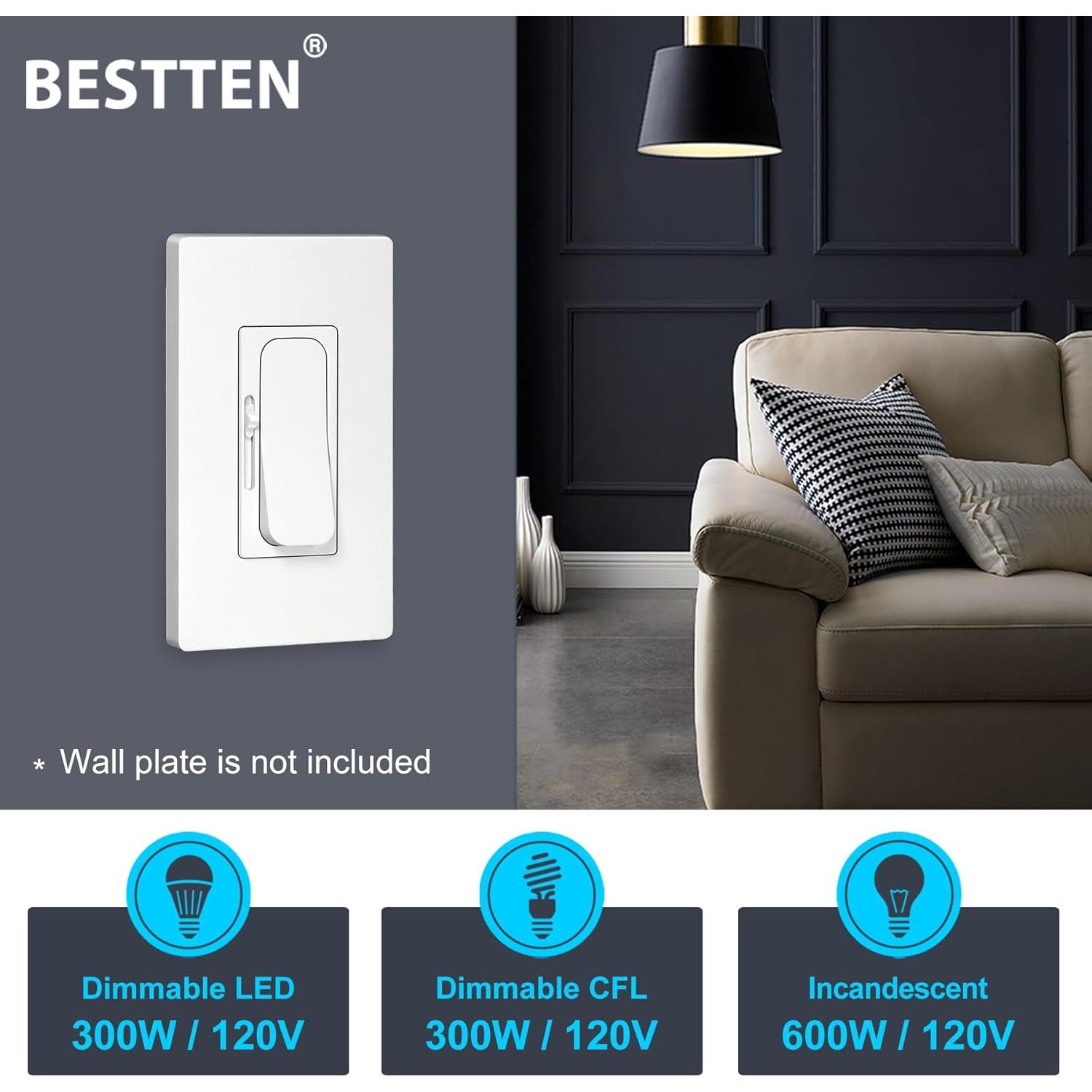 Interruptor Regulador BESTTEN 5 Pack 15A 120V LED CFL Incandescente