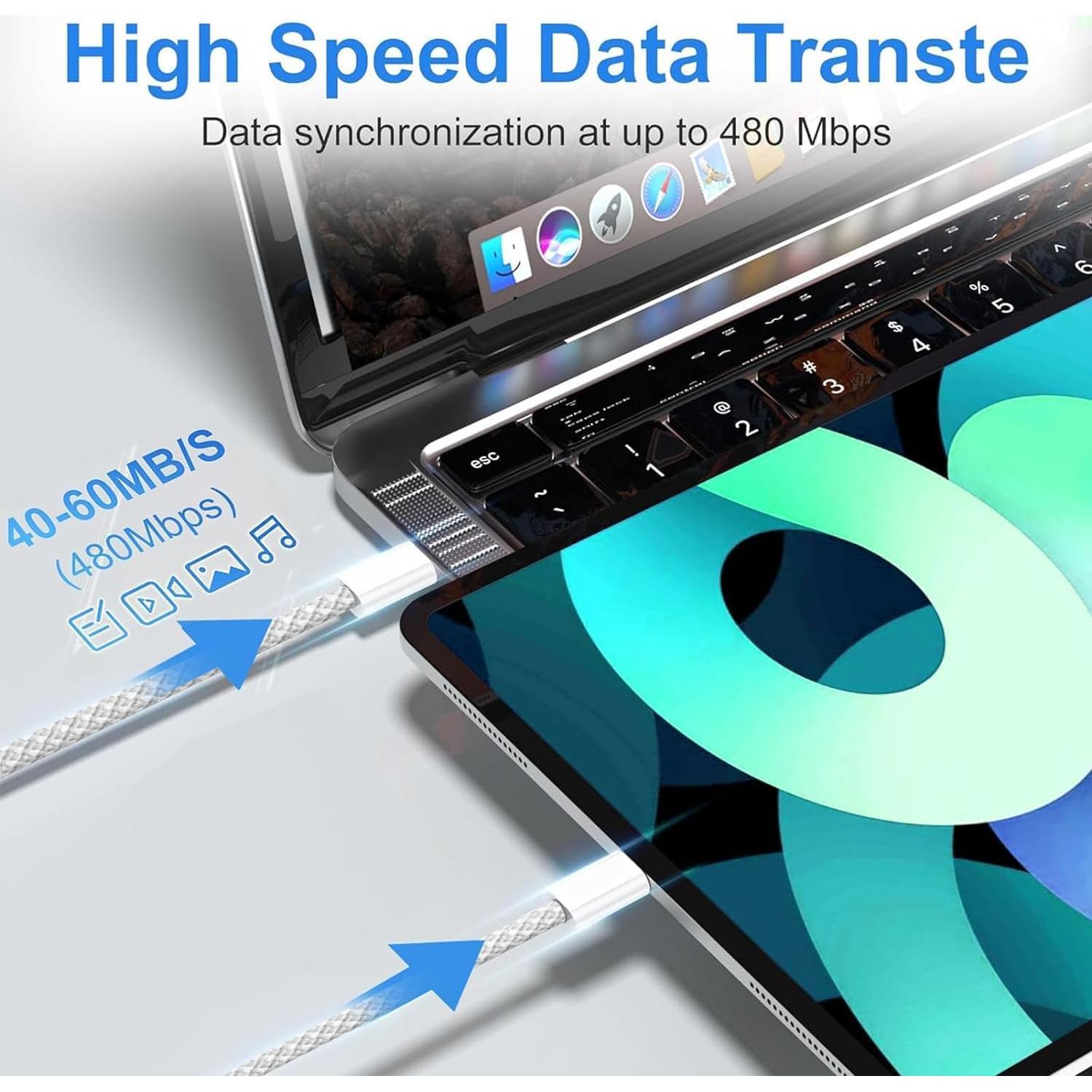 Cable de carga rápida USB C 60W 3m 2Pack para iPhone 16 Pro