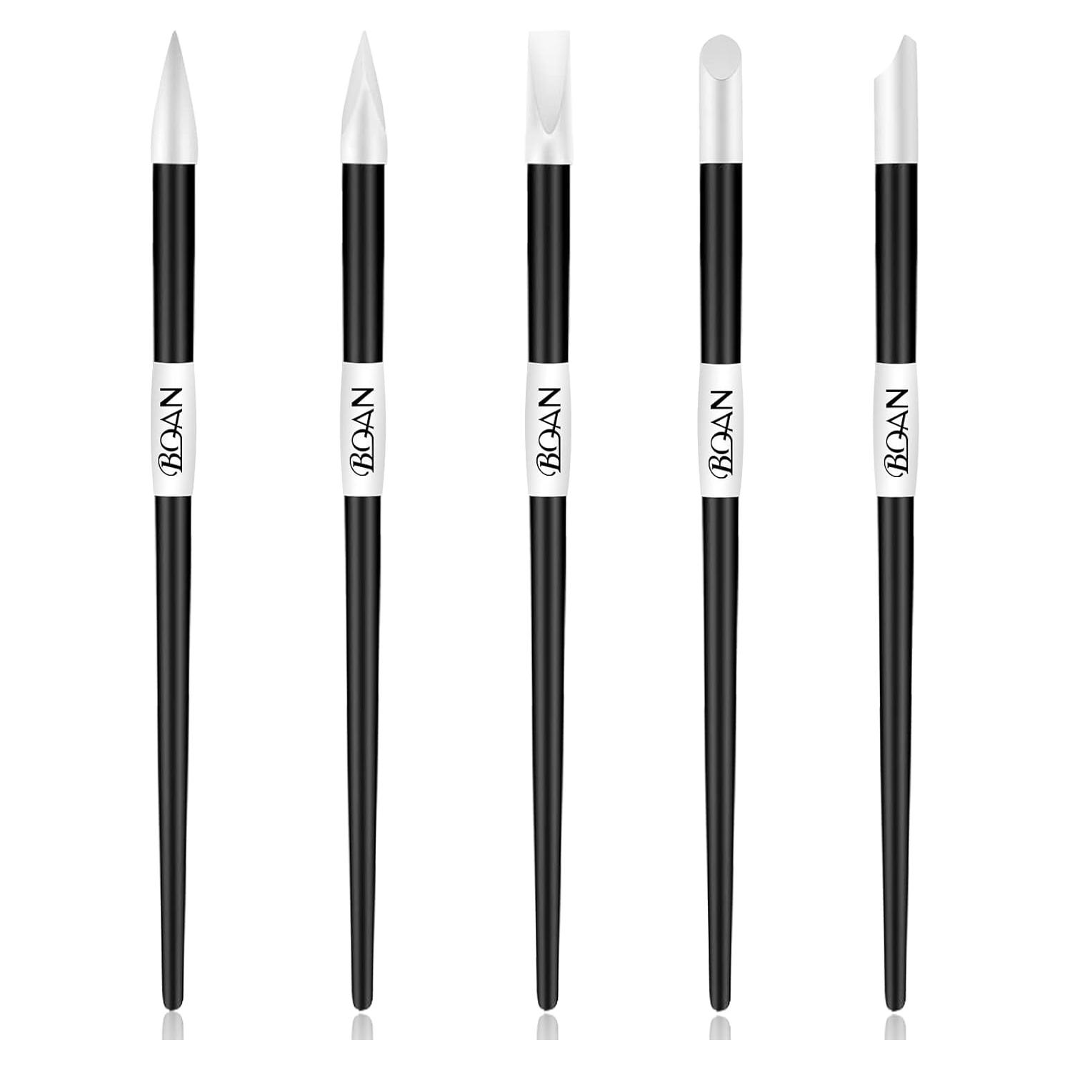 BQAN 5 Piezas Bolígrafos de Escultura de Uñas Silicona Negro