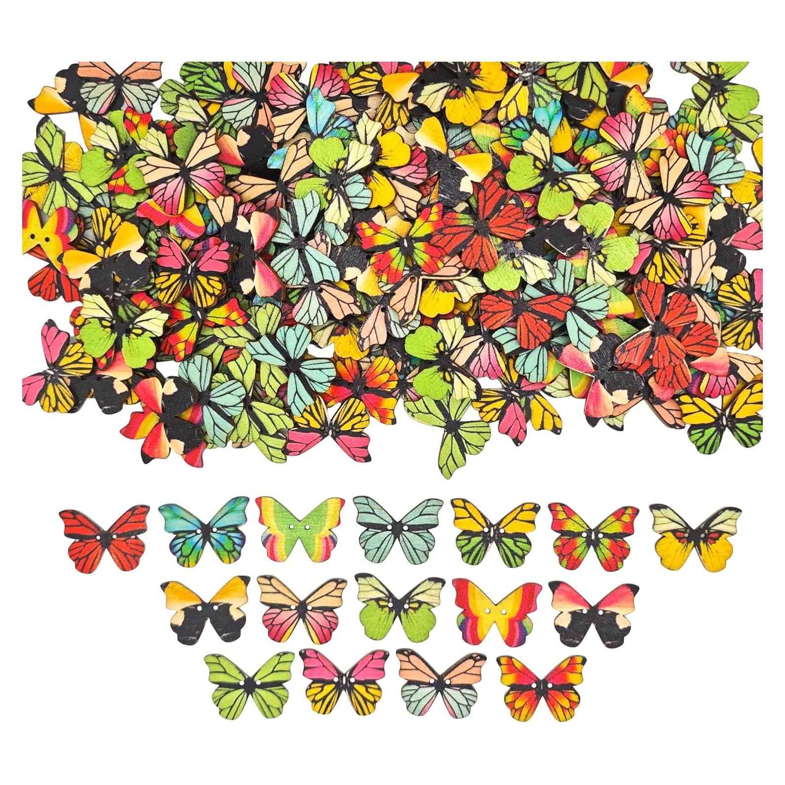 110 Pzs Botones de Madera Mariposa CandeoLA 28mm Colores Asortidos