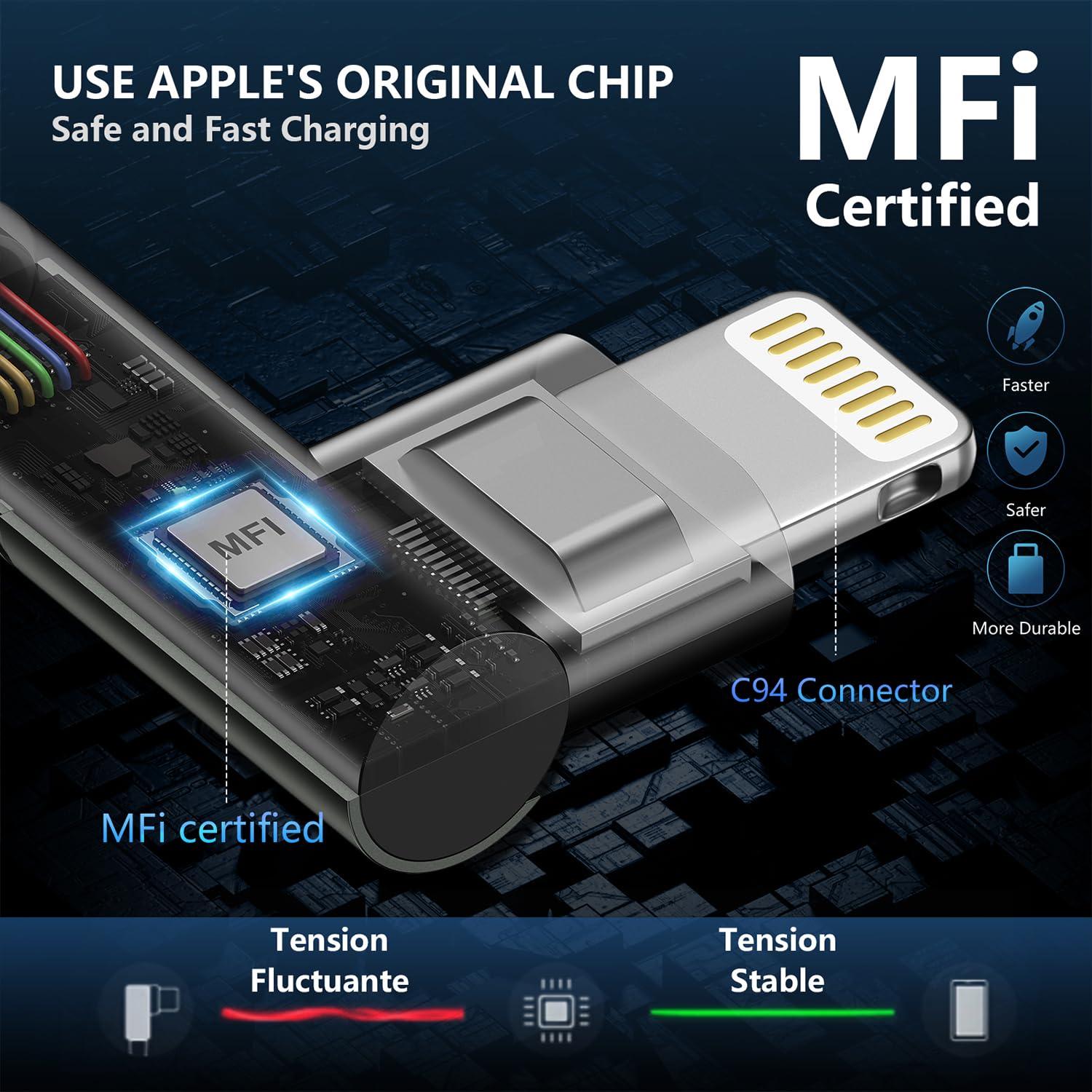 Cable USB C a Lightning 6FT KIYODA - Paquete de 3 MFi